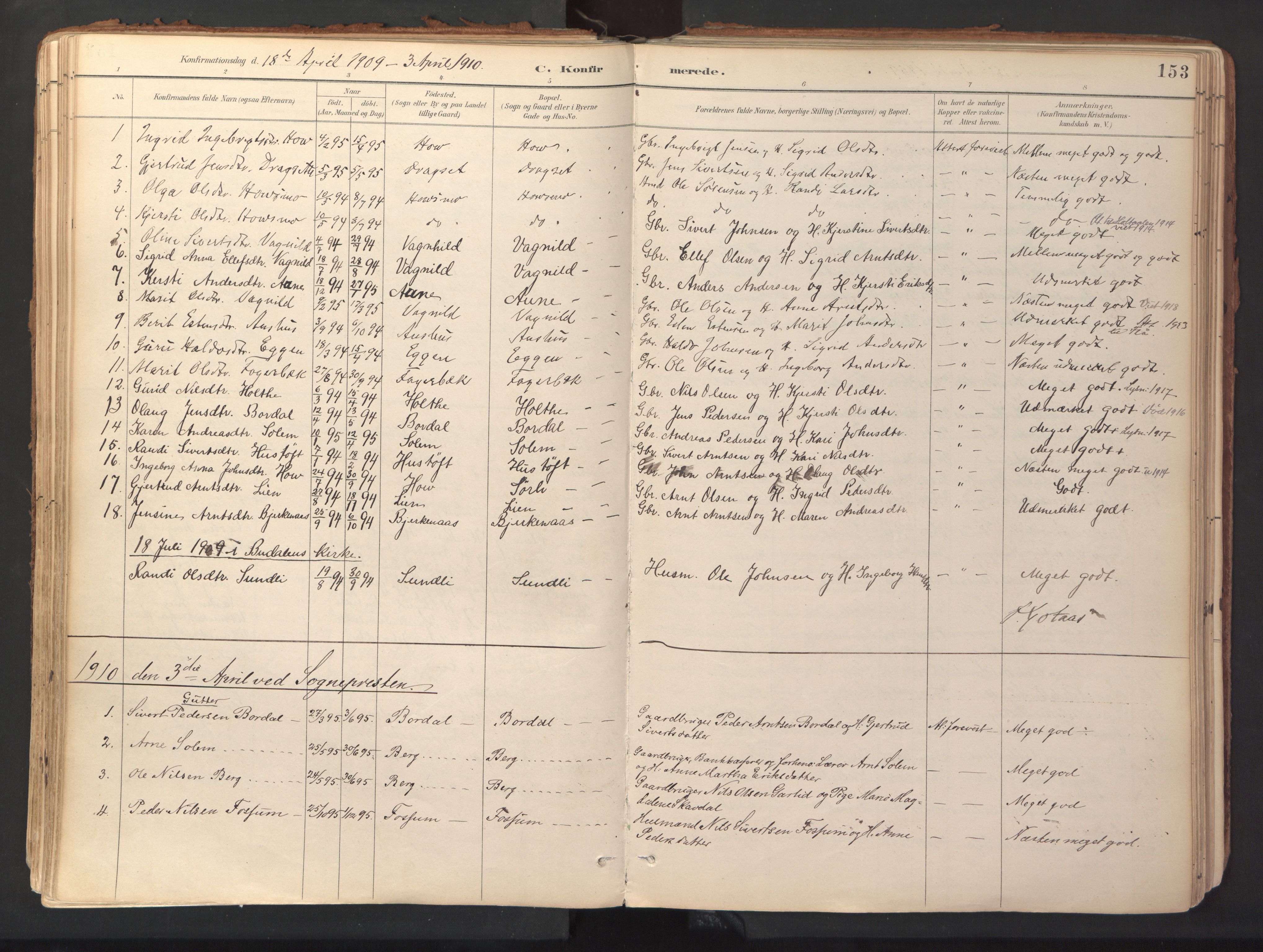 Ministerialprotokoller, klokkerbøker og fødselsregistre - Sør-Trøndelag, SAT/A-1456/689/L1041: Parish register (official) no. 689A06, 1891-1923, p. 153