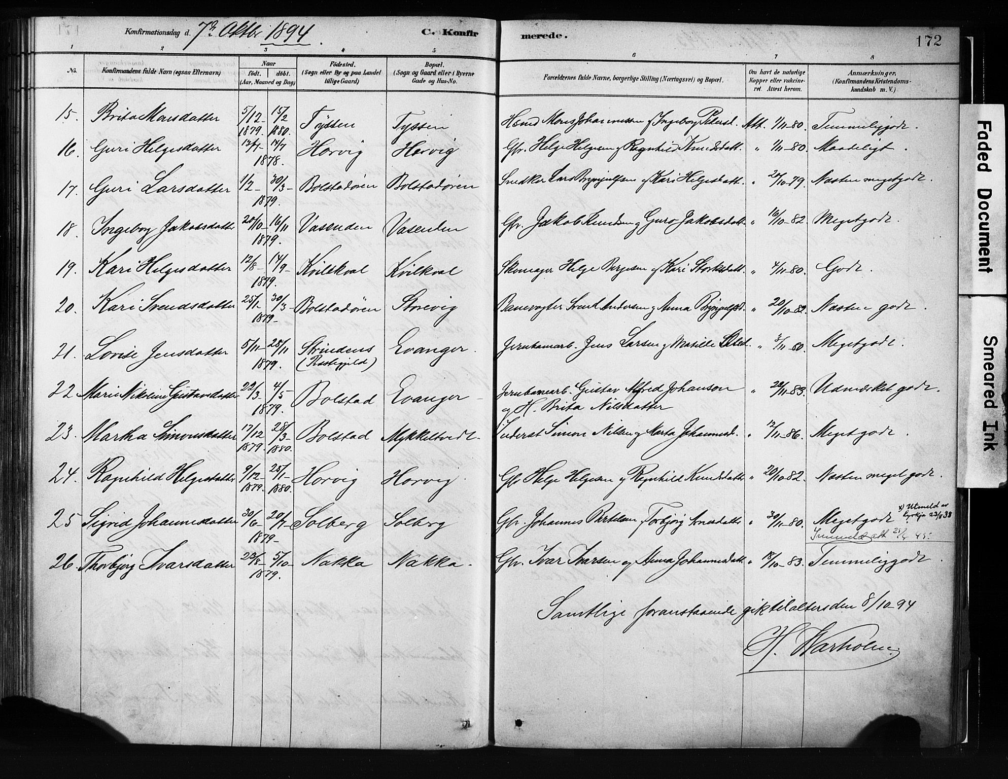 Evanger sokneprestembete, AV/SAB-A-99924: Parish register (official) no. A 1, 1877-1899, p. 172