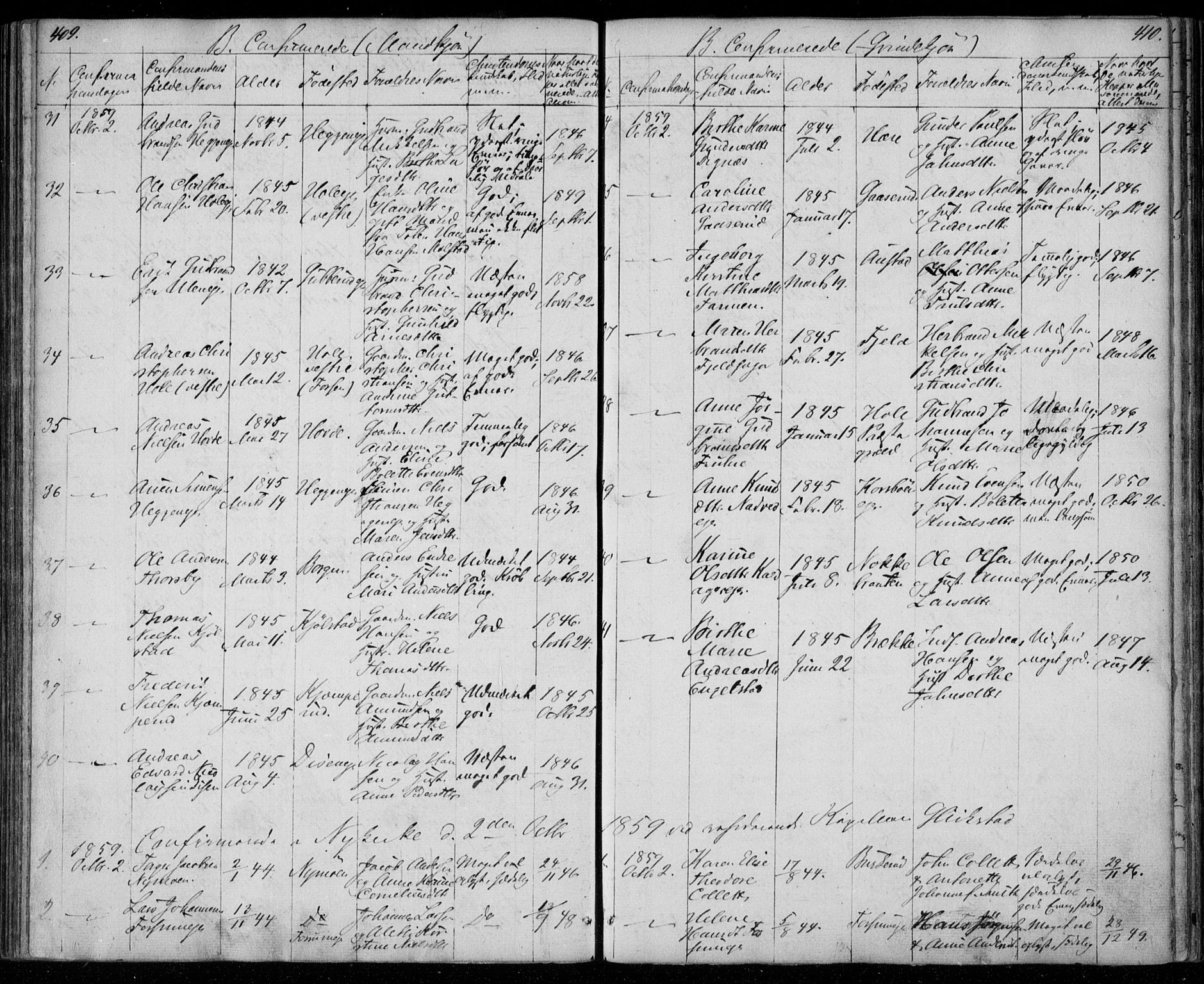 Modum kirkebøker, AV/SAKO-A-234/F/Fa/L0008: Parish register (official) no. 8, 1851-1859, p. 409-410