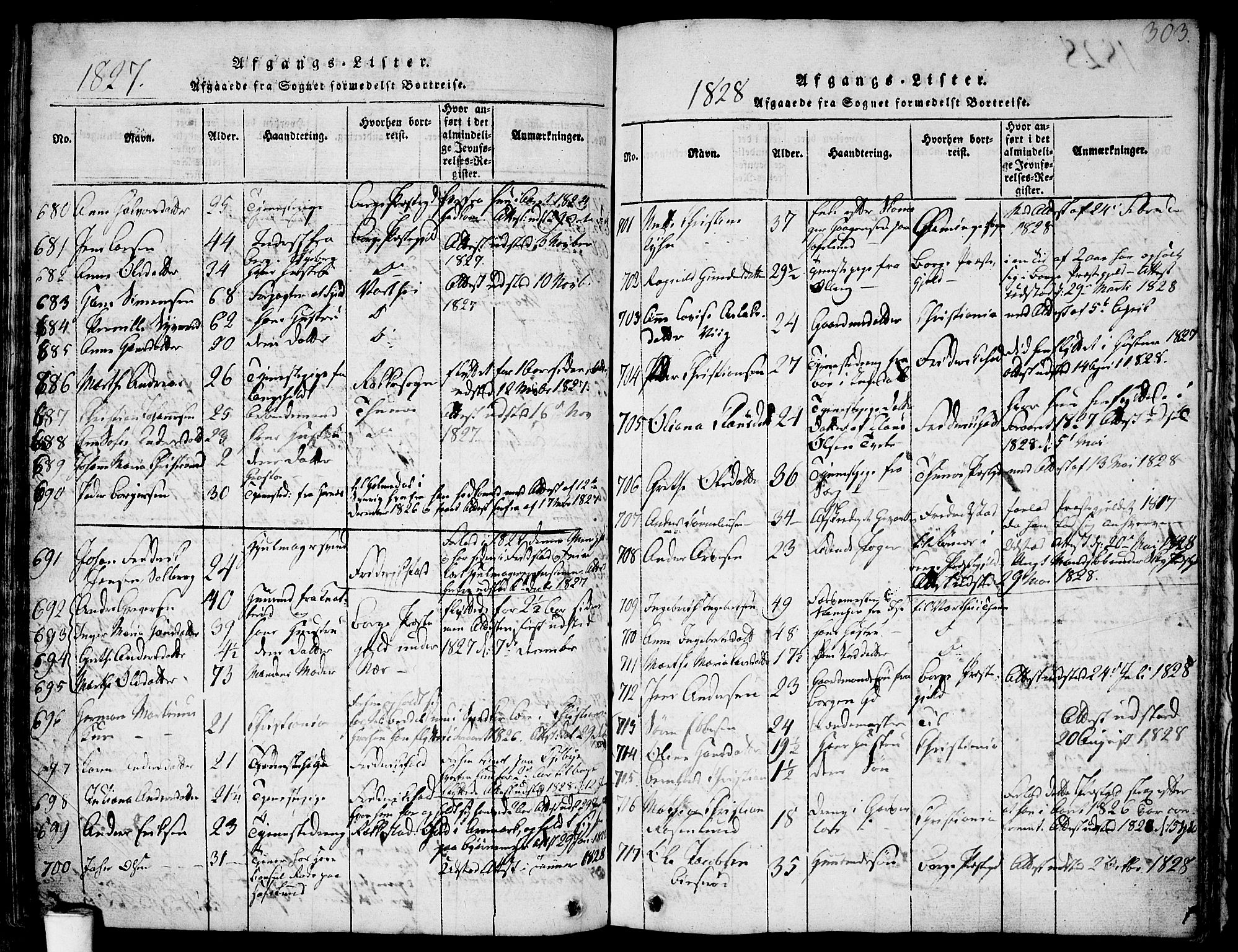 Skjeberg prestekontor Kirkebøker, AV/SAO-A-10923/F/Fa/L0004: Parish register (official) no. I 4, 1815-1830, p. 303