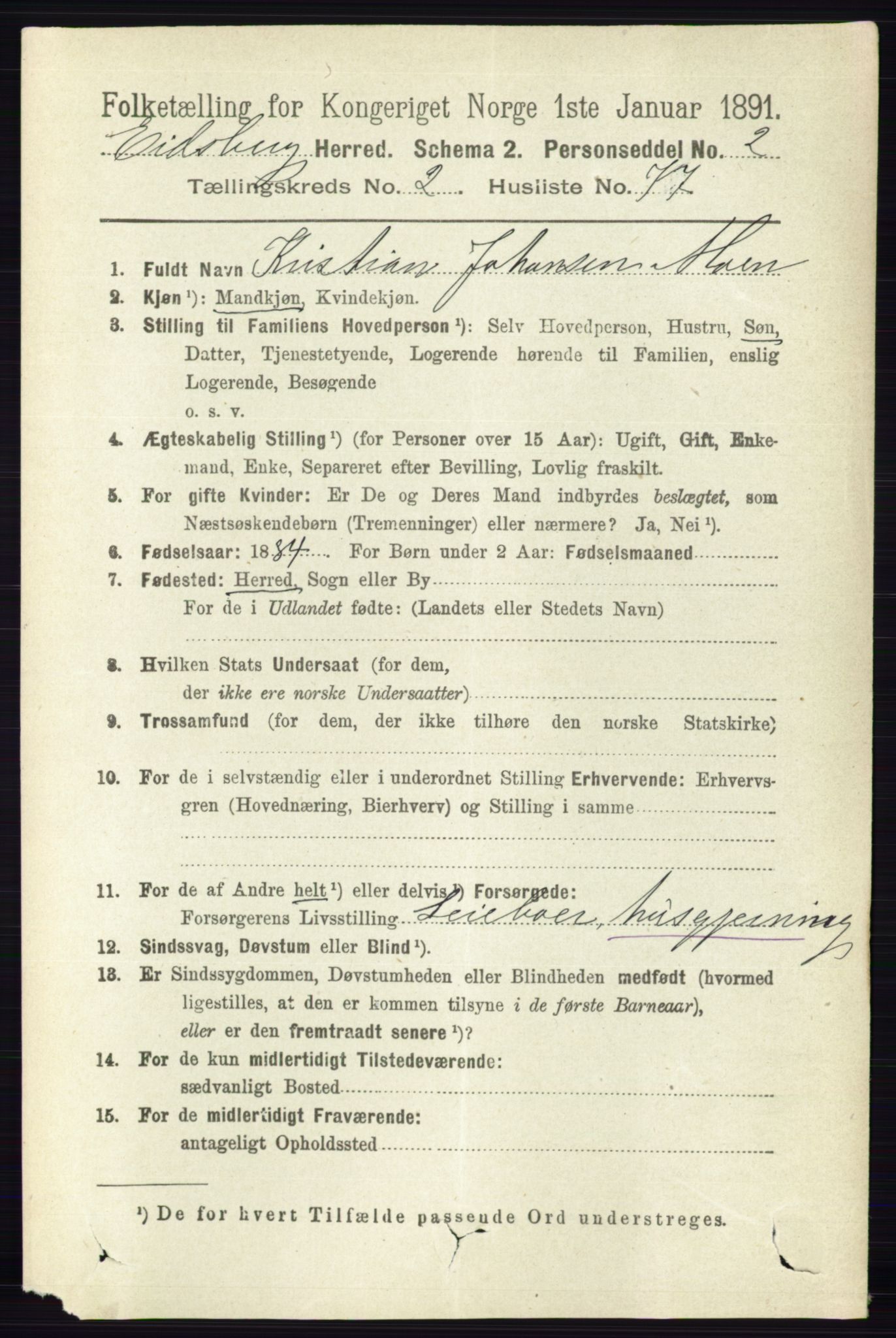 RA, 1891 census for 0125 Eidsberg, 1891, p. 1315