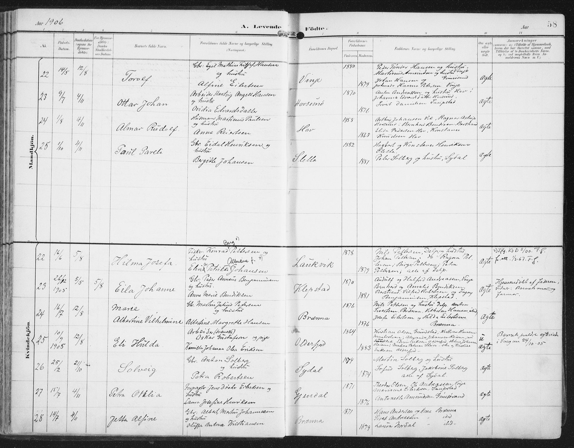Ministerialprotokoller, klokkerbøker og fødselsregistre - Nordland, AV/SAT-A-1459/876/L1098: Parish register (official) no. 876A04, 1896-1915, p. 58