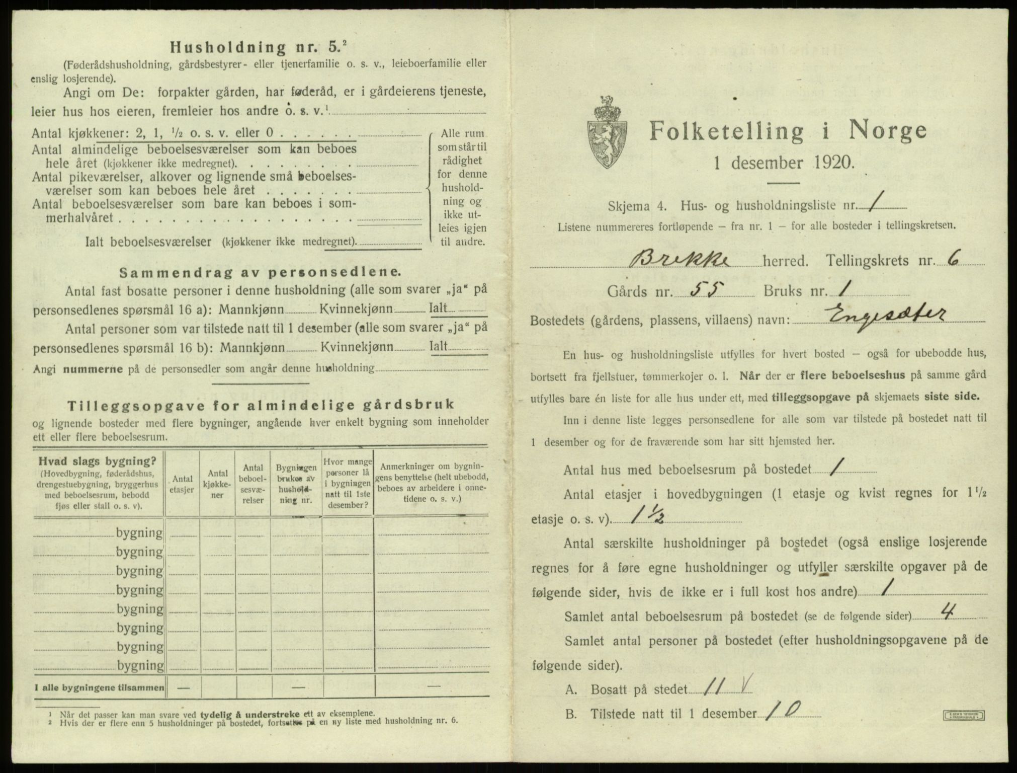 SAB, 1920 census for Brekke, 1920, p. 170