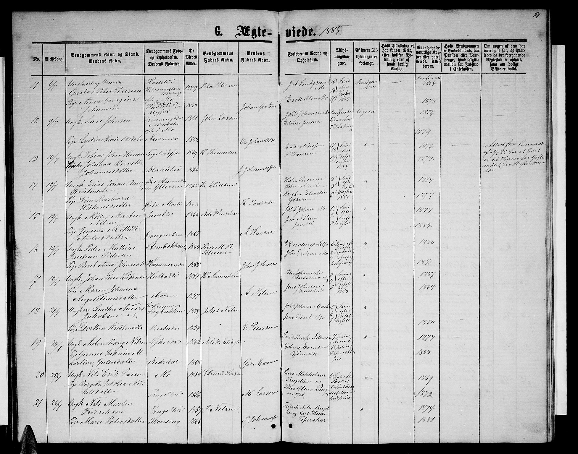 Ministerialprotokoller, klokkerbøker og fødselsregistre - Nordland, AV/SAT-A-1459/827/L0417: Parish register (copy) no. 827C06, 1864-1886, p. 51