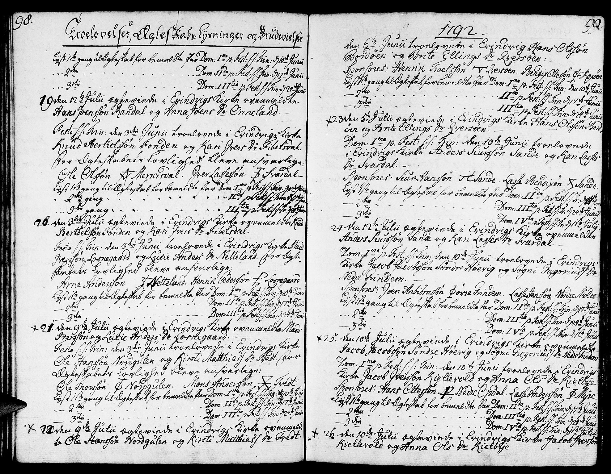 Gulen sokneprestembete, SAB/A-80201/H/Haa/Haaa/L0015: Parish register (official) no. A 15, 1788-1798, p. 98-99