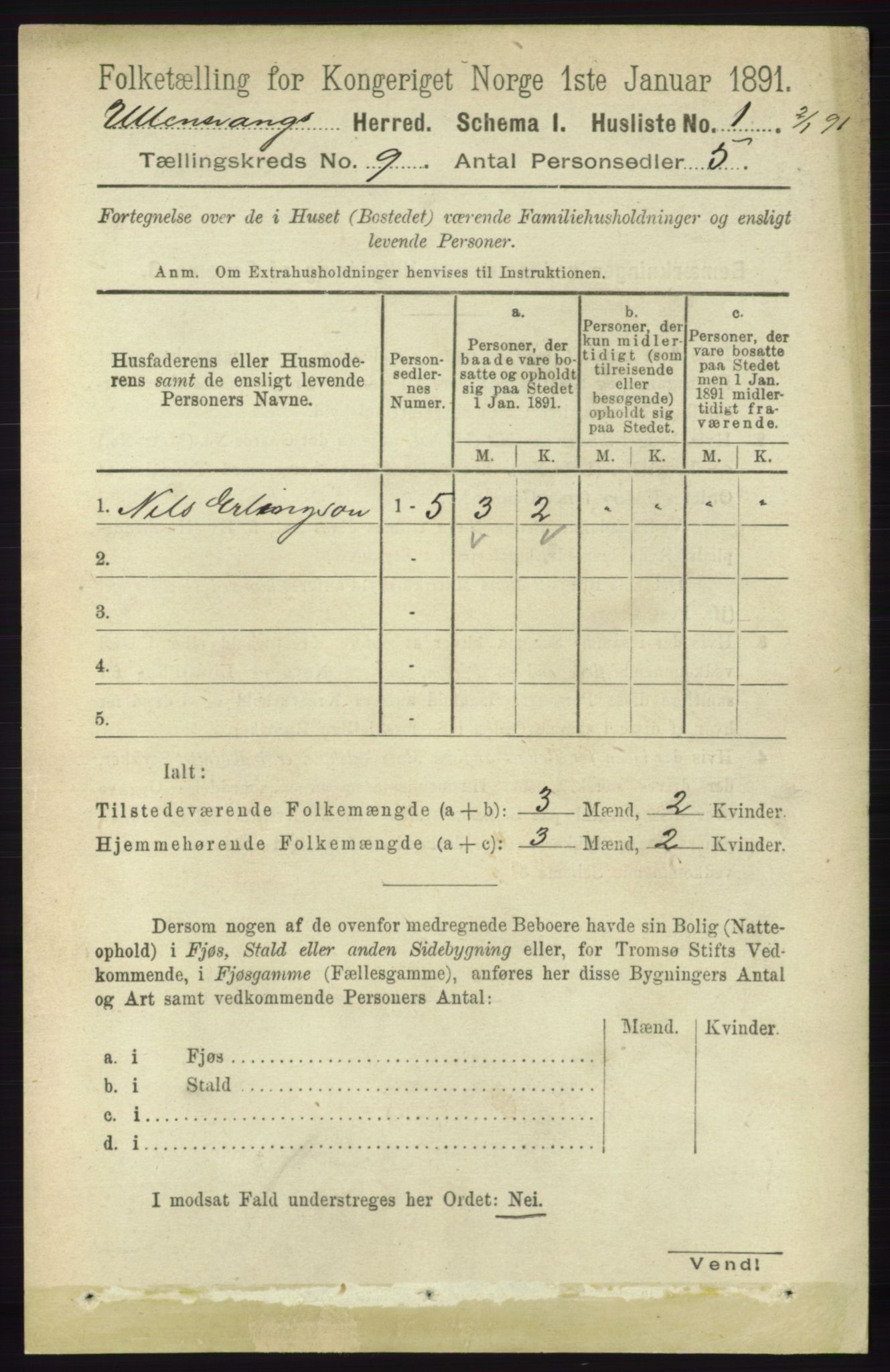 RA, 1891 census for 1230 Ullensvang, 1891, p. 3071