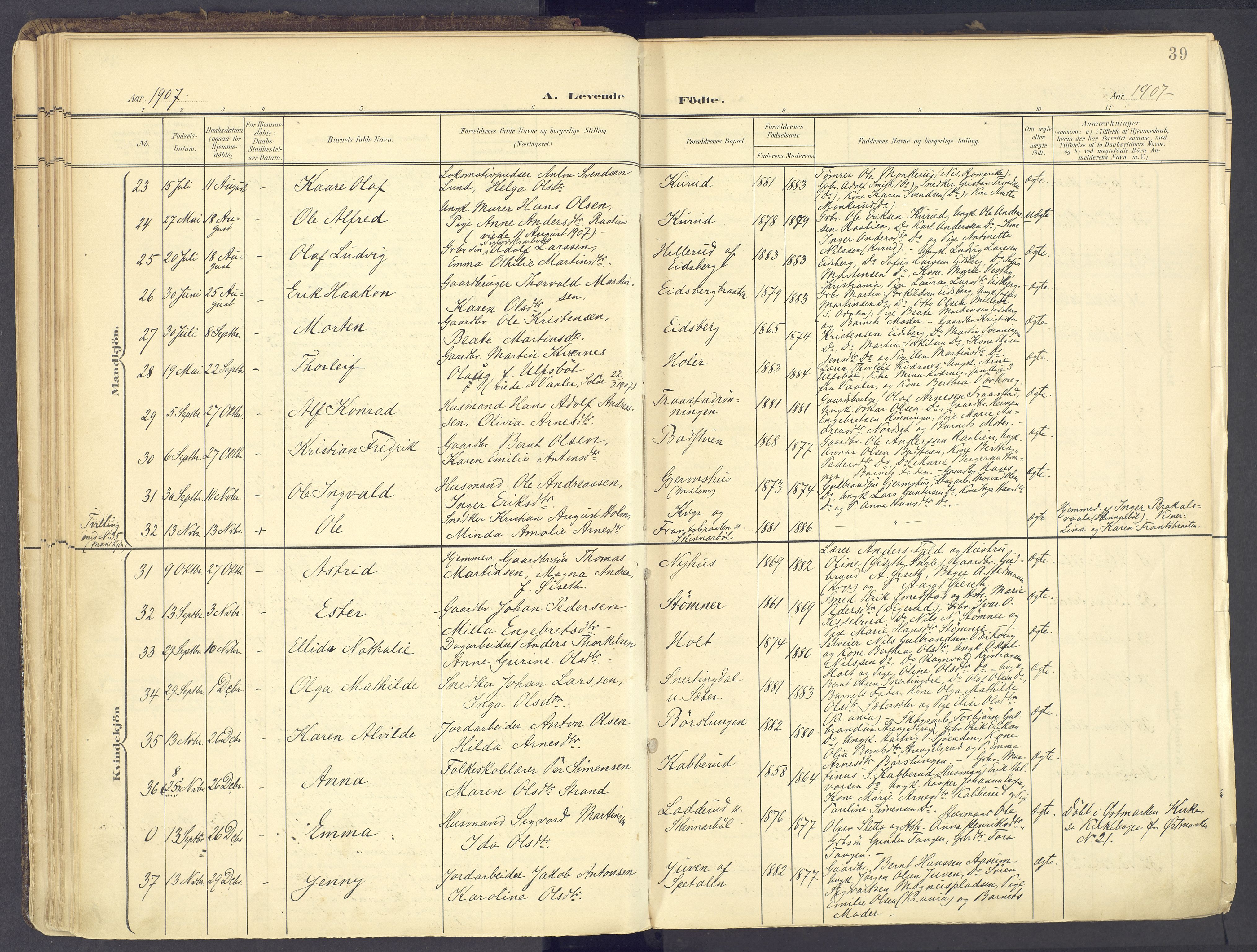 Vinger prestekontor, AV/SAH-PREST-024/H/Ha/Haa/L0017: Parish register (official) no. 17, 1901-1927, p. 39