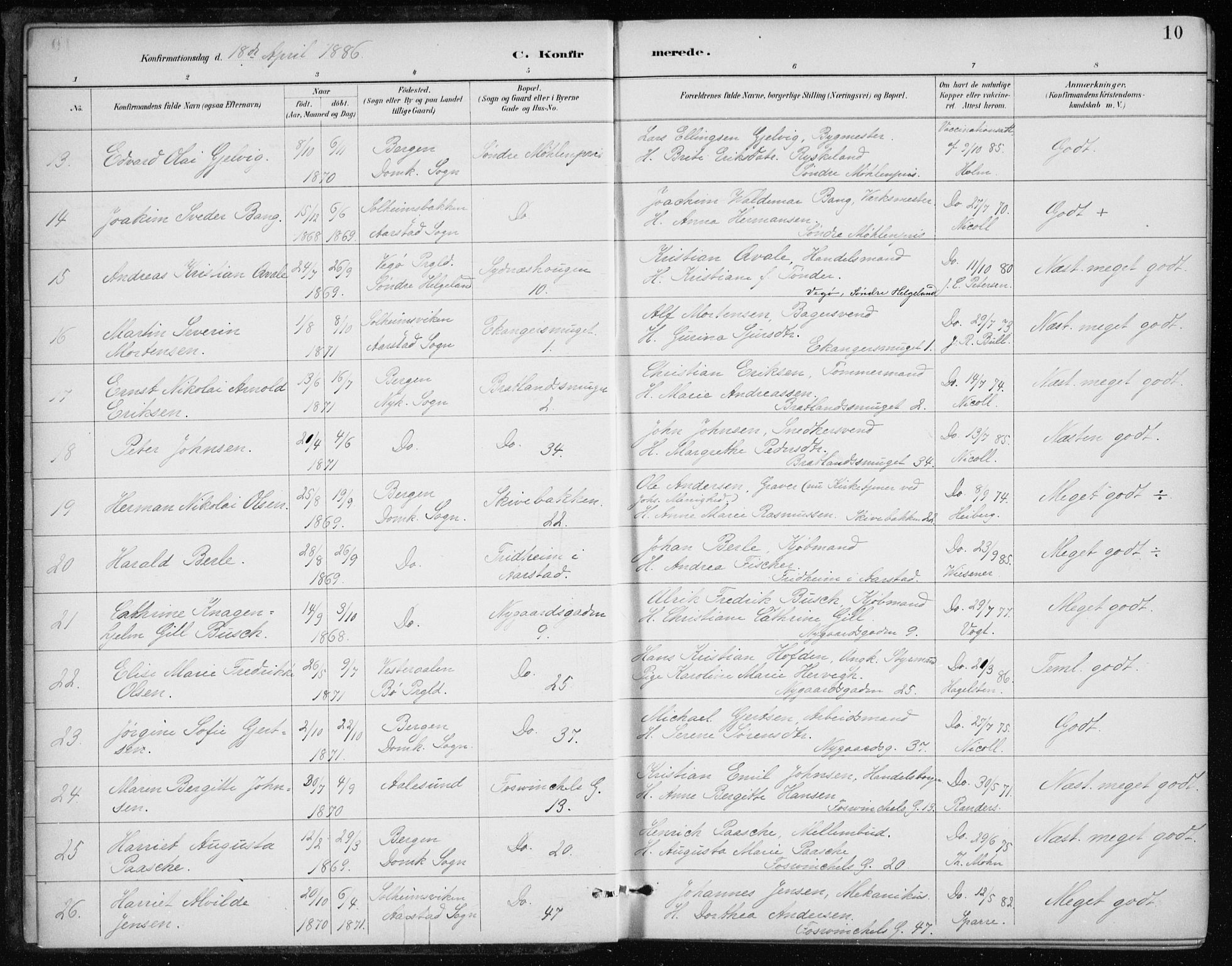 Johanneskirken sokneprestembete, SAB/A-76001/H/Haa/L0008: Parish register (official) no. C 1, 1885-1907, p. 10