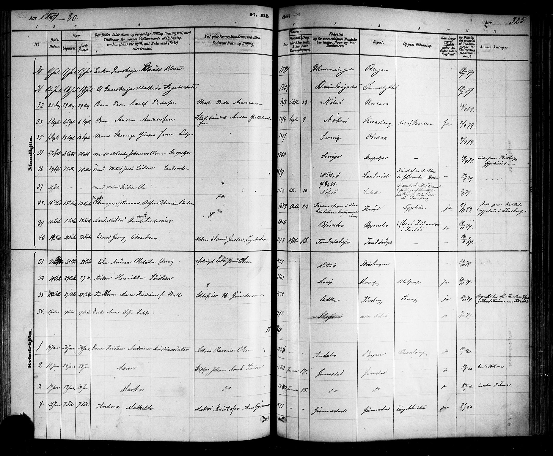 Nøtterøy kirkebøker, AV/SAKO-A-354/F/Fa/L0008: Parish register (official) no. I 8, 1878-1893, p. 325