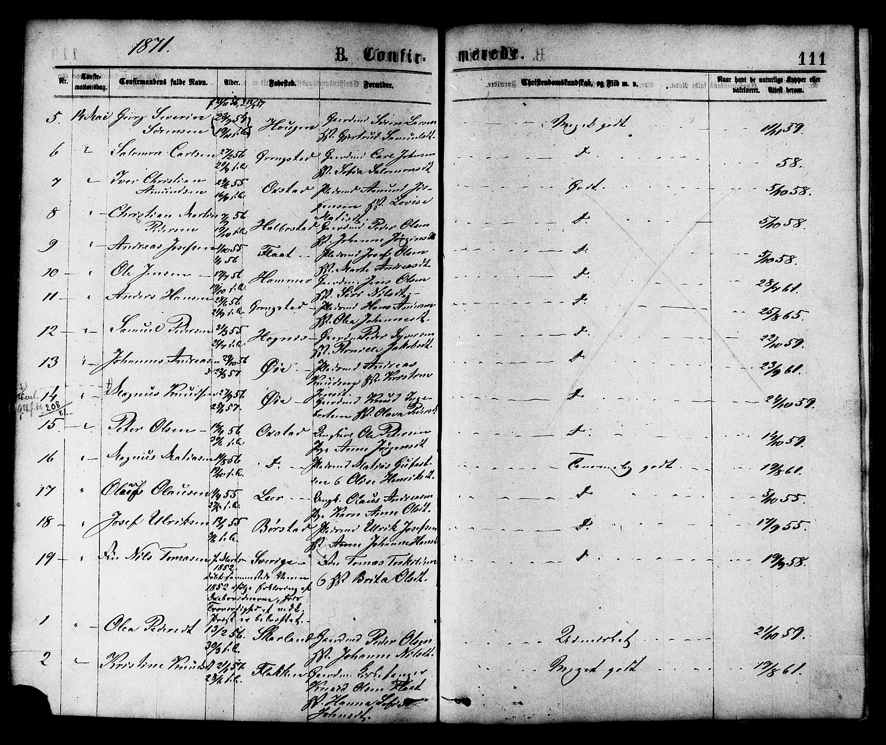 Ministerialprotokoller, klokkerbøker og fødselsregistre - Nord-Trøndelag, AV/SAT-A-1458/758/L0516: Parish register (official) no. 758A03 /1, 1869-1879, p. 111