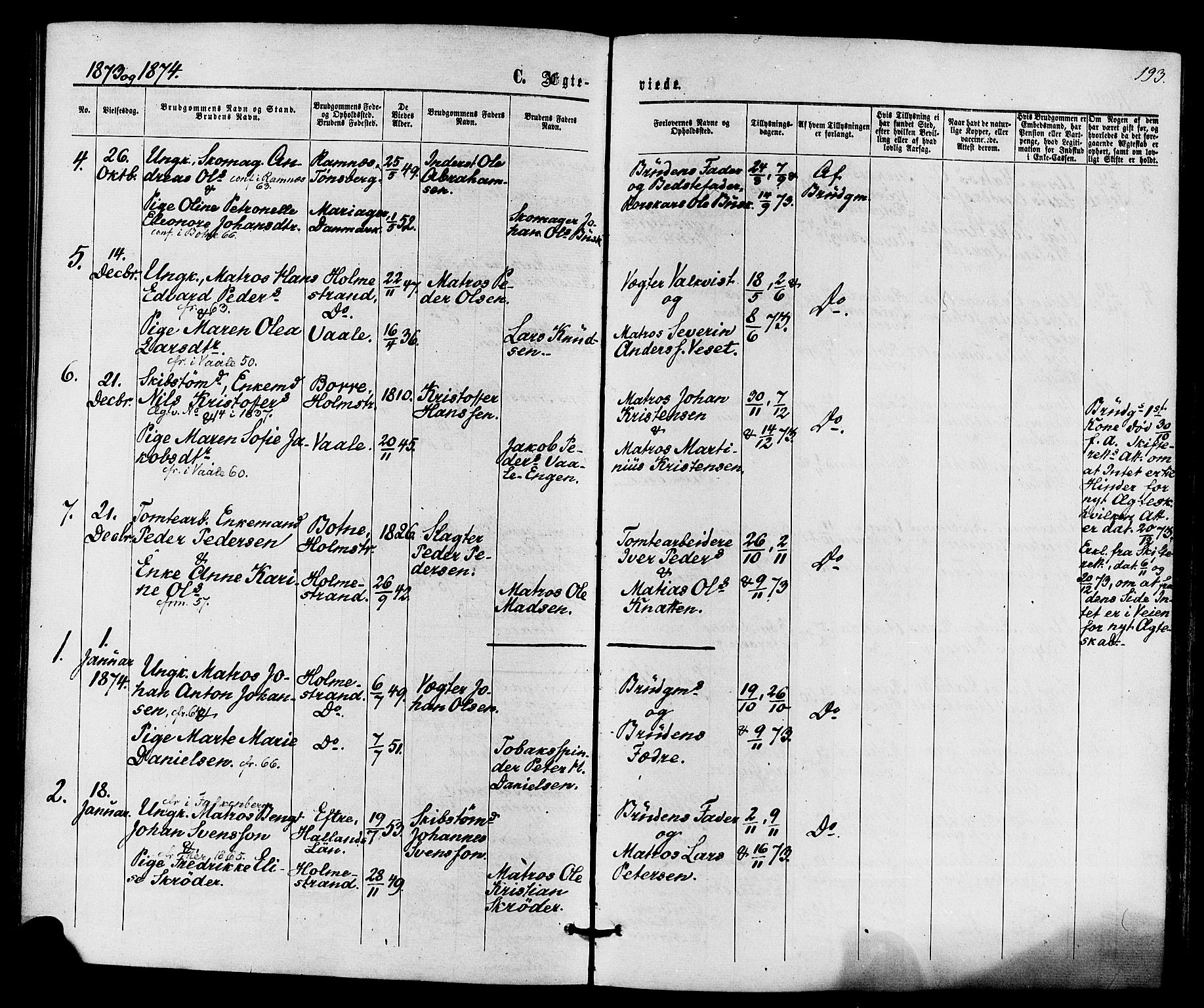 Holmestrand kirkebøker, AV/SAKO-A-346/F/Fa/L0003: Parish register (official) no. 3, 1867-1879, p. 193