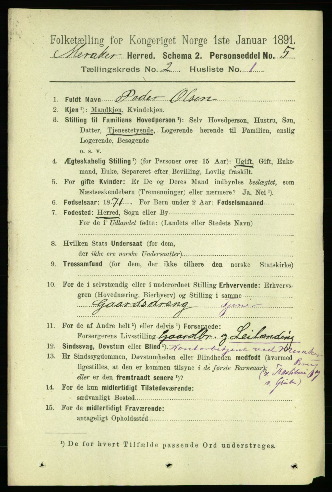 RA, 1891 census for 1711 Meråker, 1891, p. 578