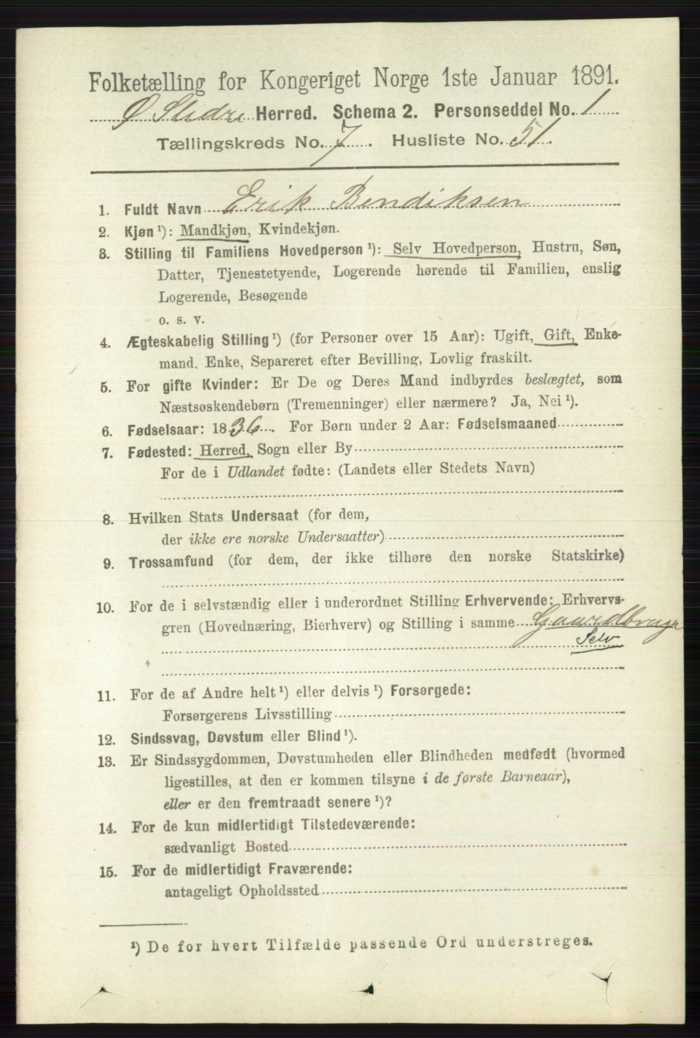 RA, 1891 census for 0544 Øystre Slidre, 1891, p. 2456