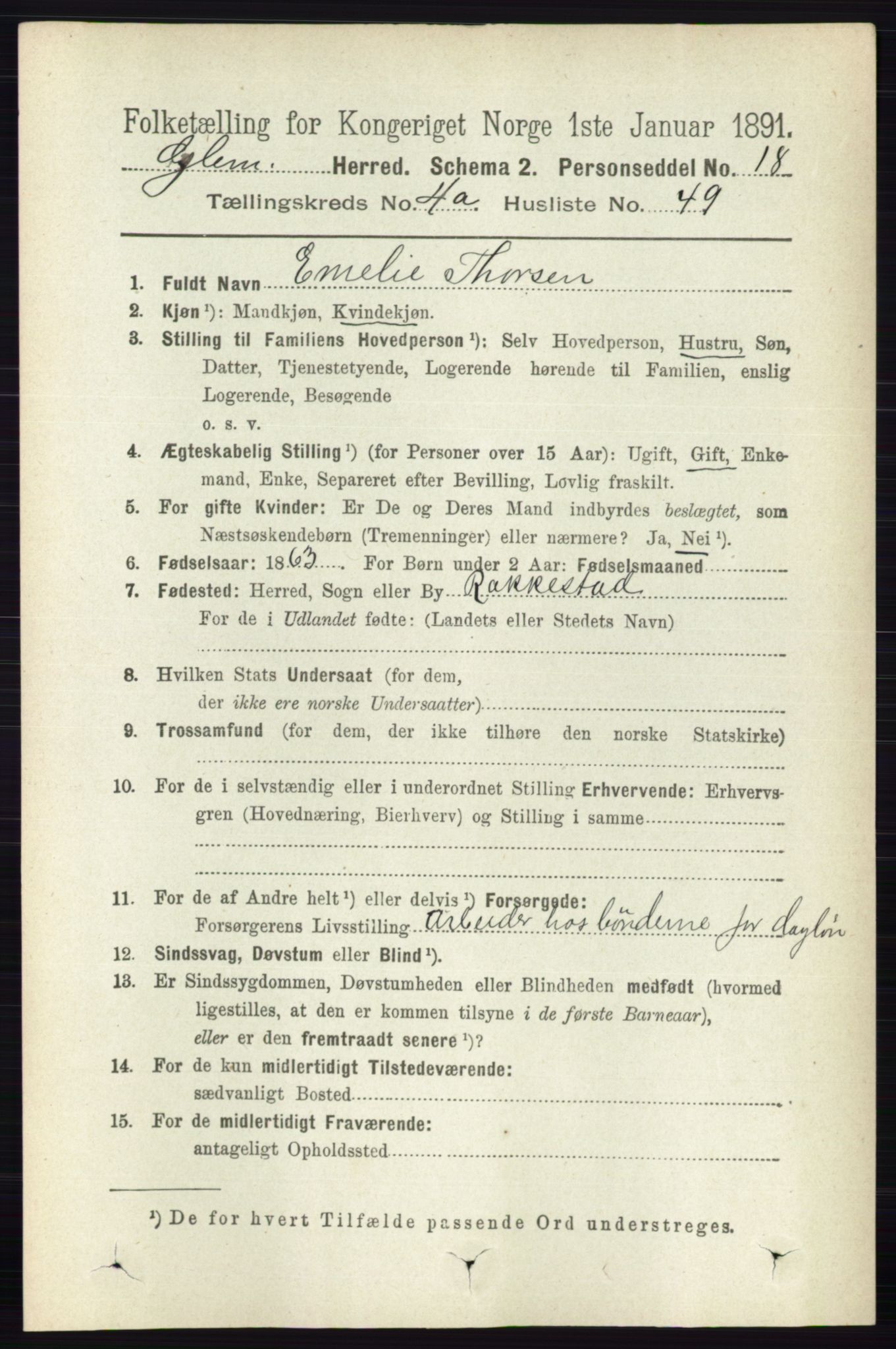 RA, 1891 census for 0132 Glemmen, 1891, p. 3943