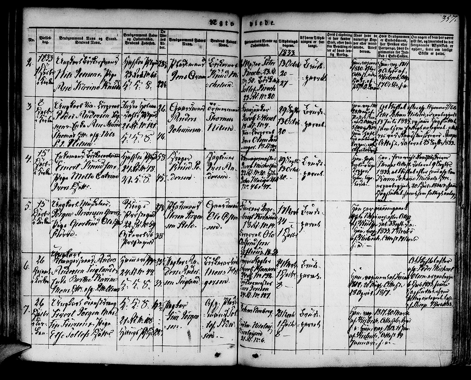 Korskirken sokneprestembete, AV/SAB-A-76101/H/Hab: Parish register (copy) no. A 5II, 1831-1844, p. 357