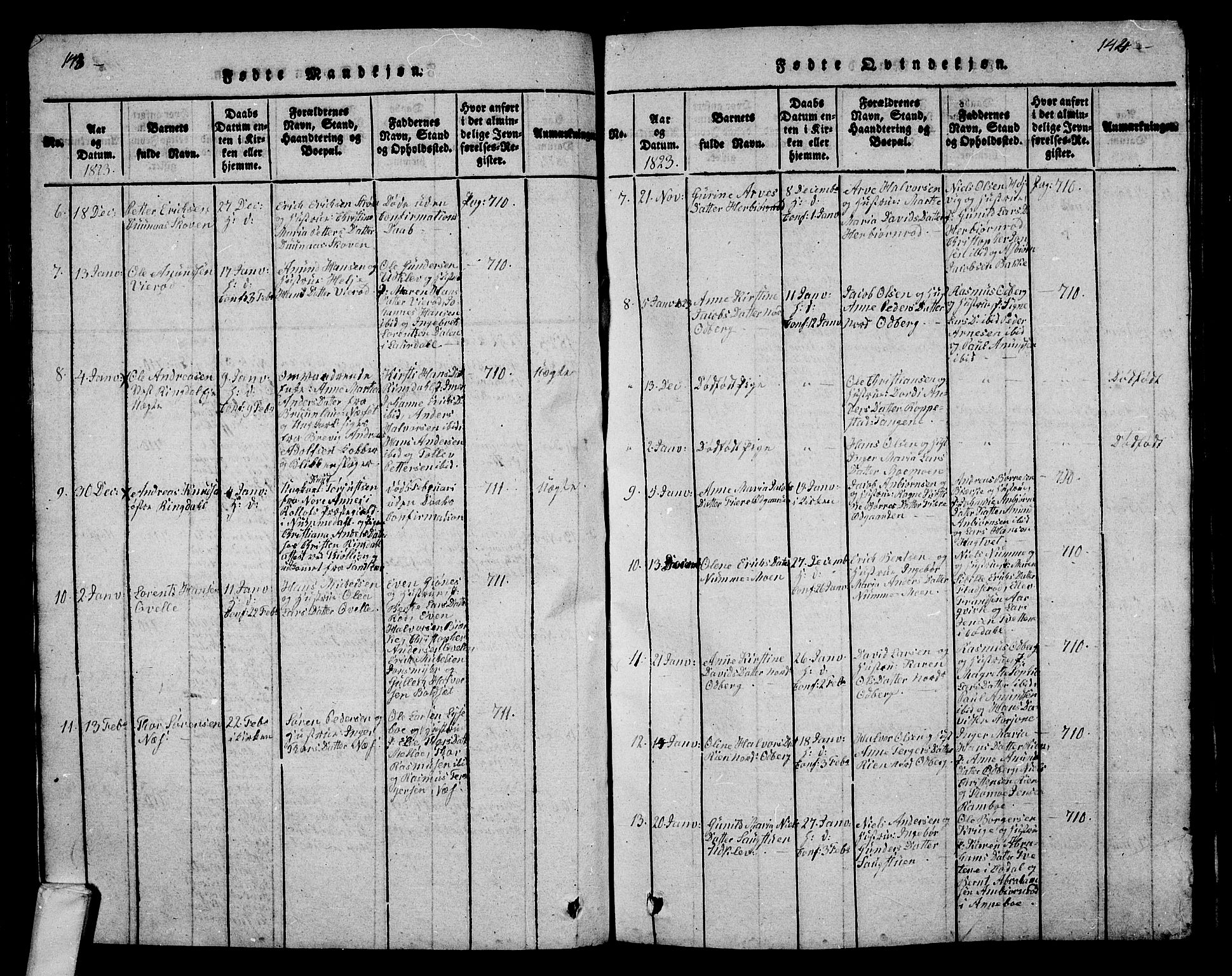Hedrum kirkebøker, AV/SAKO-A-344/G/Ga/L0003: Parish register (copy) no. I 3, 1817-1835, p. 143-144