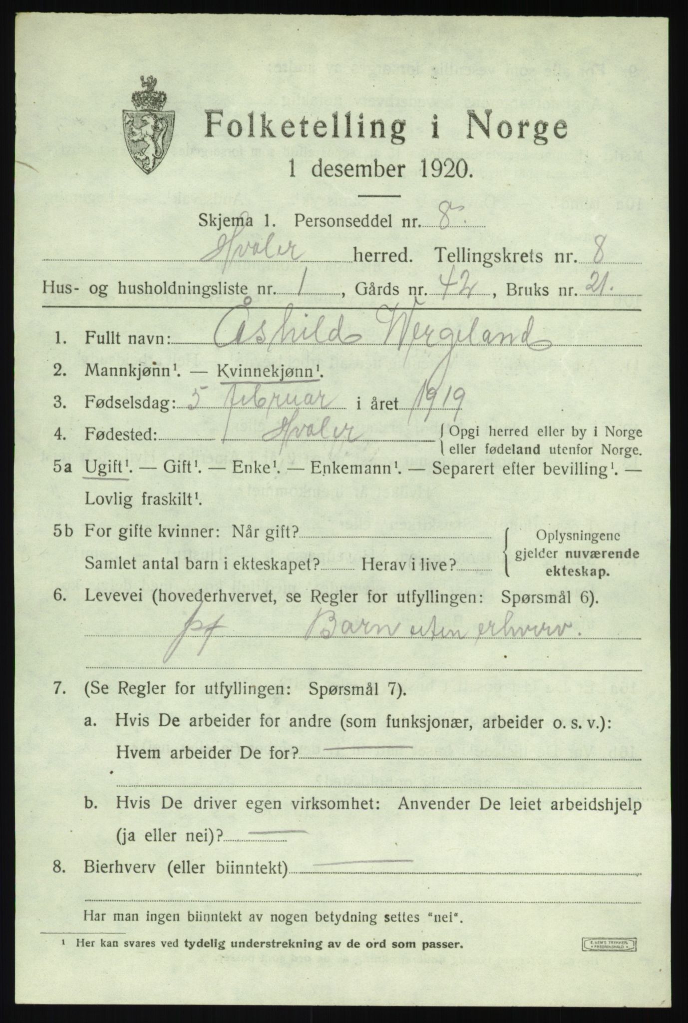 SAO, 1920 census for Hvaler, 1920, p. 7354