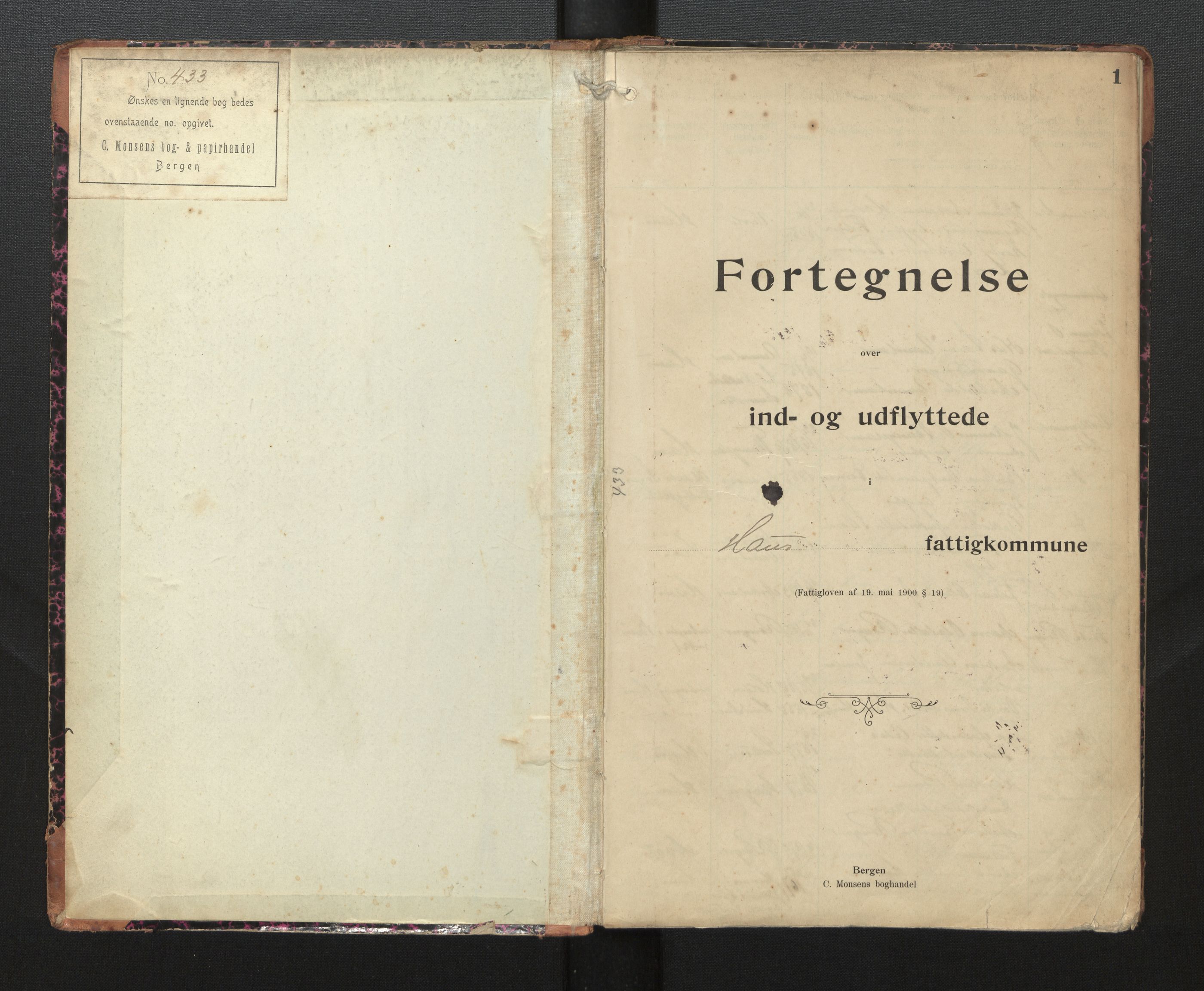 Lensmannen i Haus, AV/SAB-A-32701/0020/L0002: Protokoll over inn- og utflytte, 1901-1912, p. 1