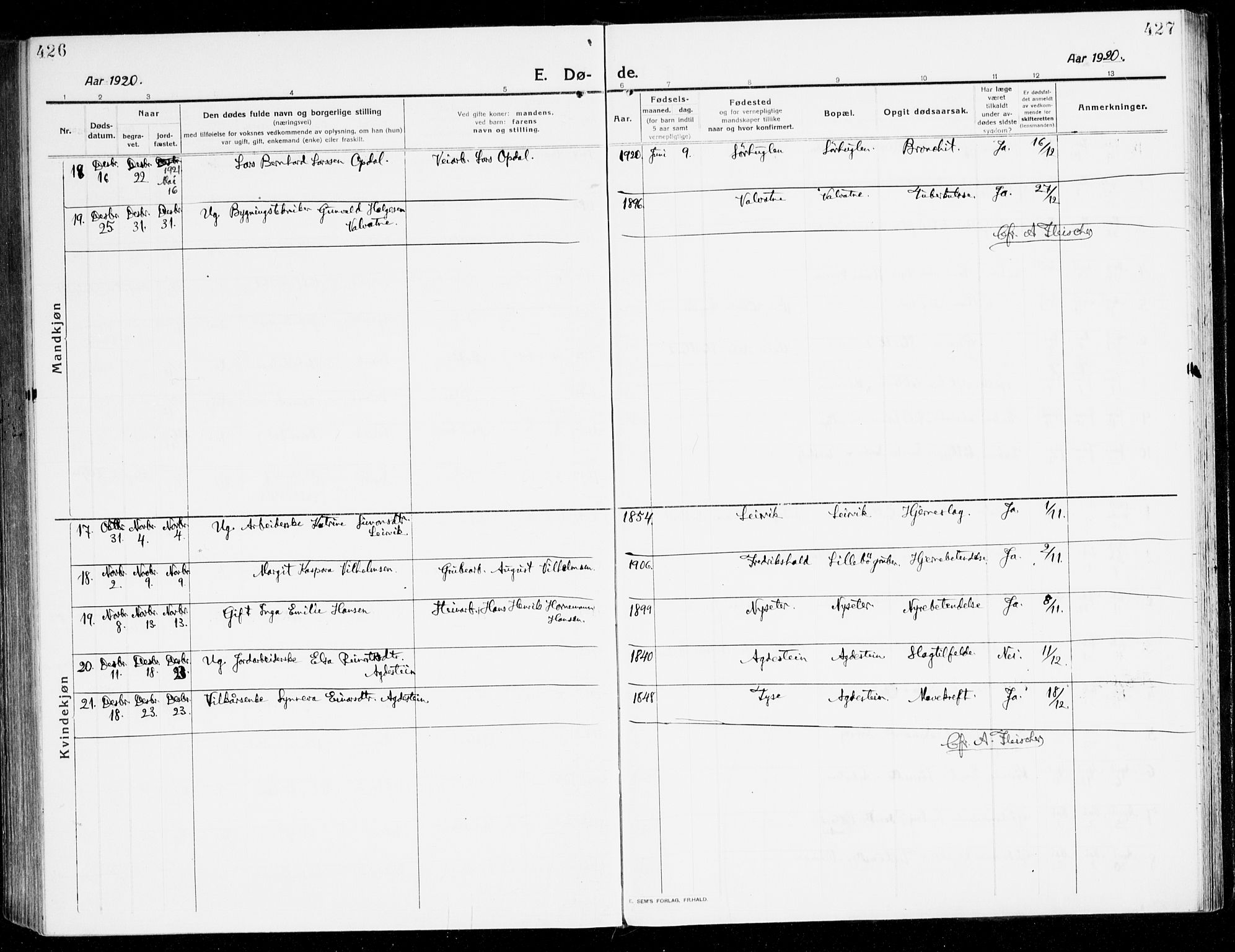 Stord sokneprestembete, AV/SAB-A-78201/H/Haa: Parish register (official) no. B 3, 1913-1925, p. 426-427