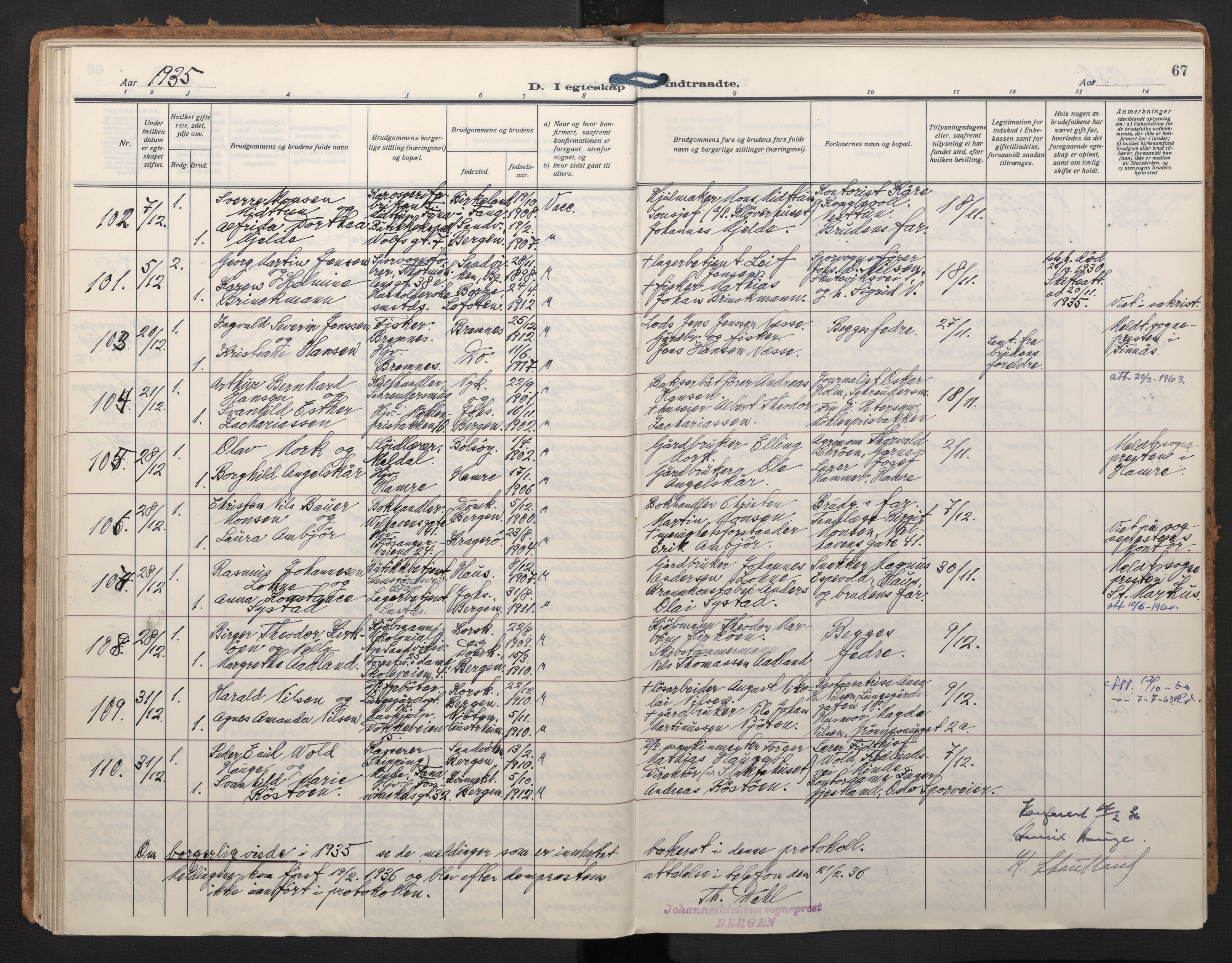 Johanneskirken sokneprestembete, SAB/A-76001/H/Haa/L0014: Parish register (official) no. D 3, 1929-1949, p. 66b-67a