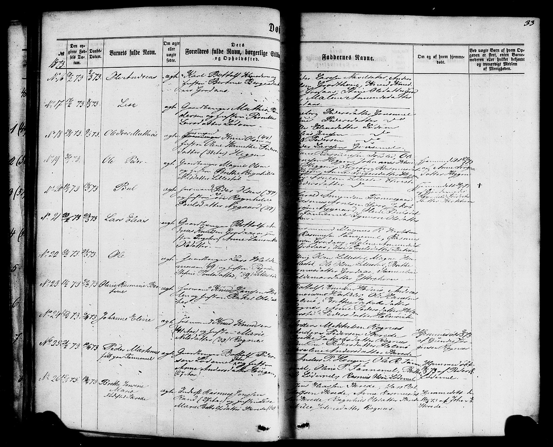 Hornindal sokneprestembete, AV/SAB-A-82401/H/Haa/Haaa/L0002: Parish register (official) no. A 2, 1867-1884, p. 33