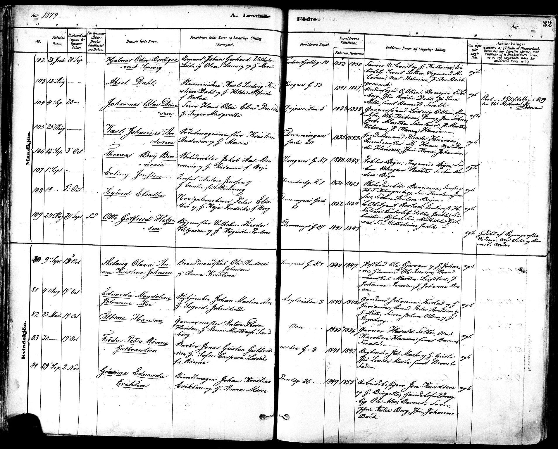 Ministerialprotokoller, klokkerbøker og fødselsregistre - Sør-Trøndelag, SAT/A-1456/601/L0057: Parish register (official) no. 601A25, 1877-1891, p. 32