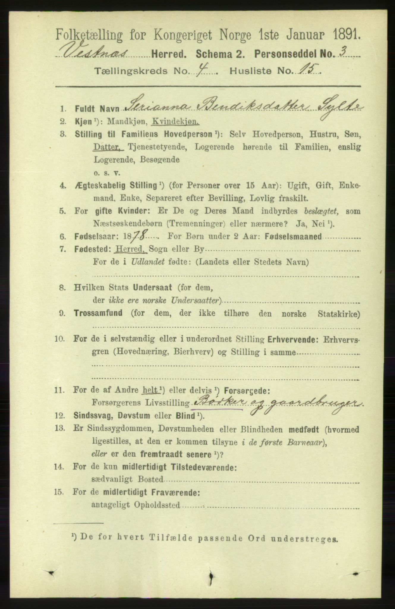 RA, 1891 census for 1535 Vestnes, 1891, p. 1379