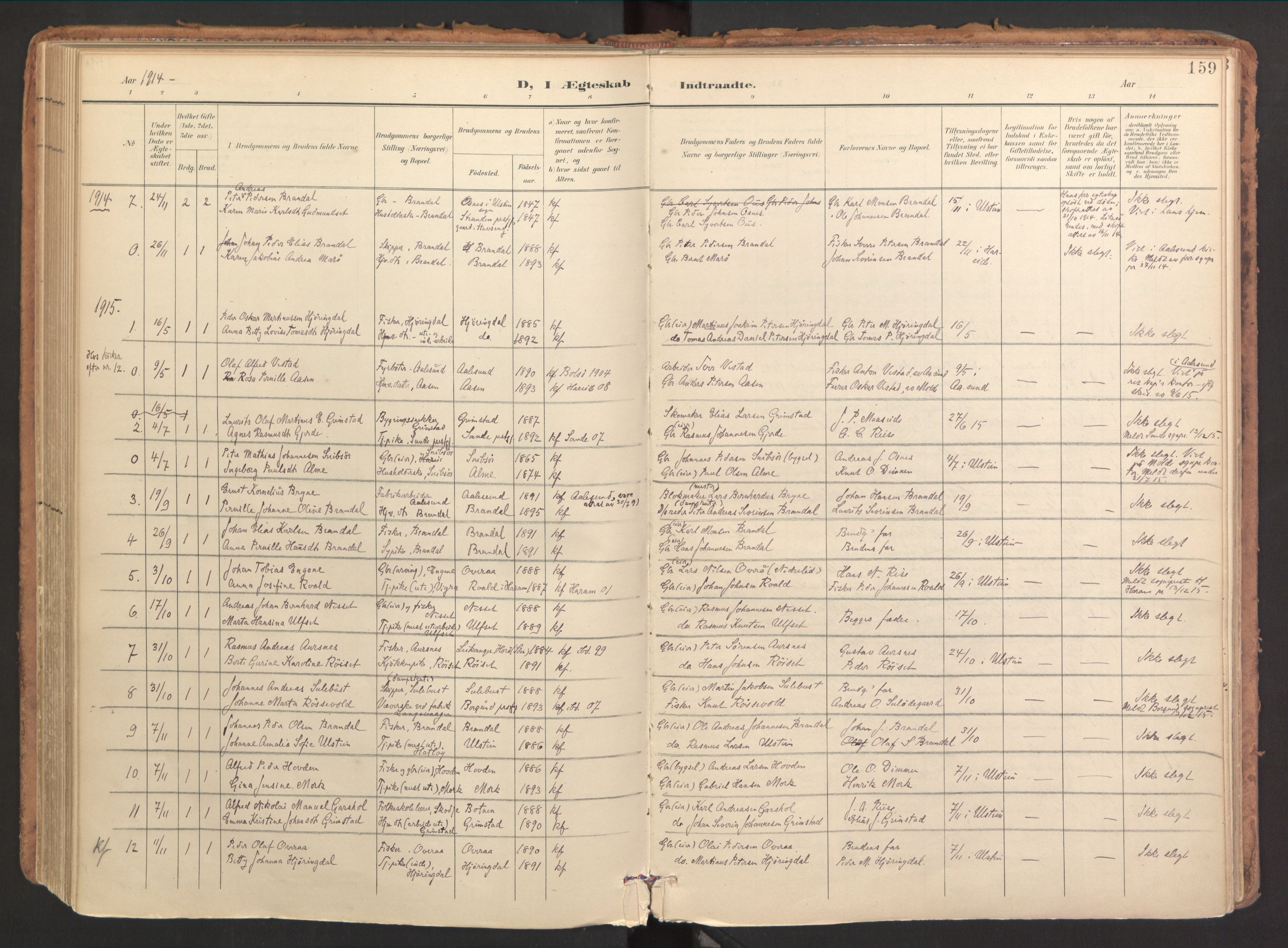 Ministerialprotokoller, klokkerbøker og fødselsregistre - Møre og Romsdal, SAT/A-1454/510/L0123: Parish register (official) no. 510A03, 1898-1922, p. 159