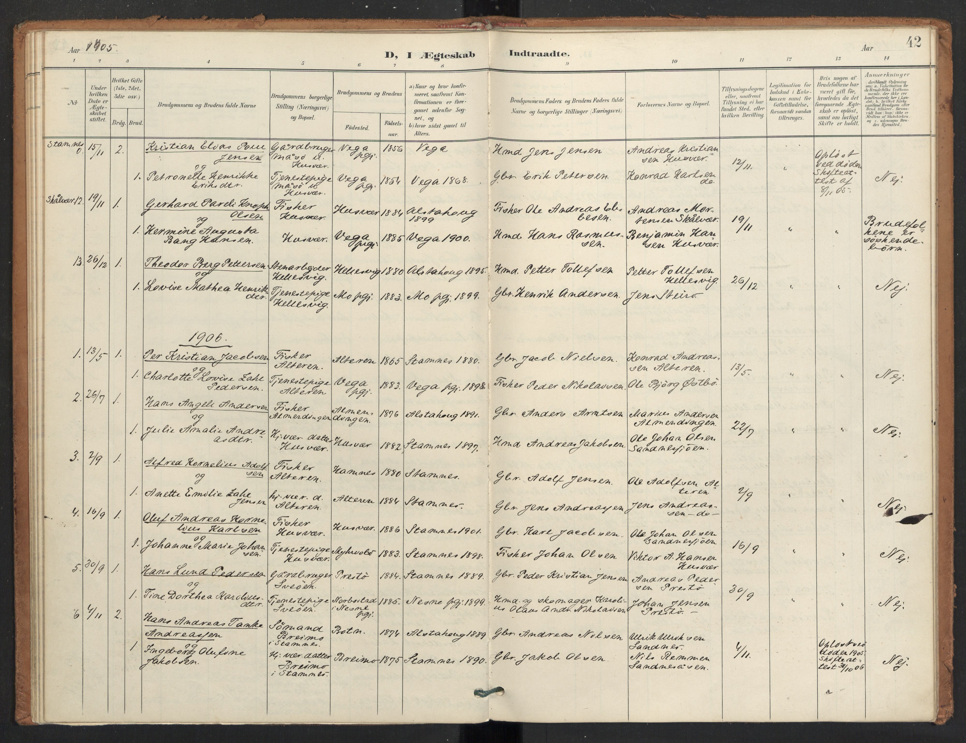 Ministerialprotokoller, klokkerbøker og fødselsregistre - Nordland, SAT/A-1459/830/L0454: Parish register (official) no. 830A18, 1897-1913, p. 42