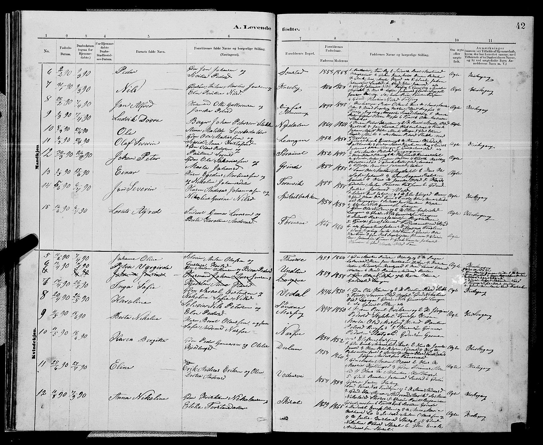 Ministerialprotokoller, klokkerbøker og fødselsregistre - Nord-Trøndelag, SAT/A-1458/714/L0134: Parish register (copy) no. 714C03, 1878-1898, p. 42