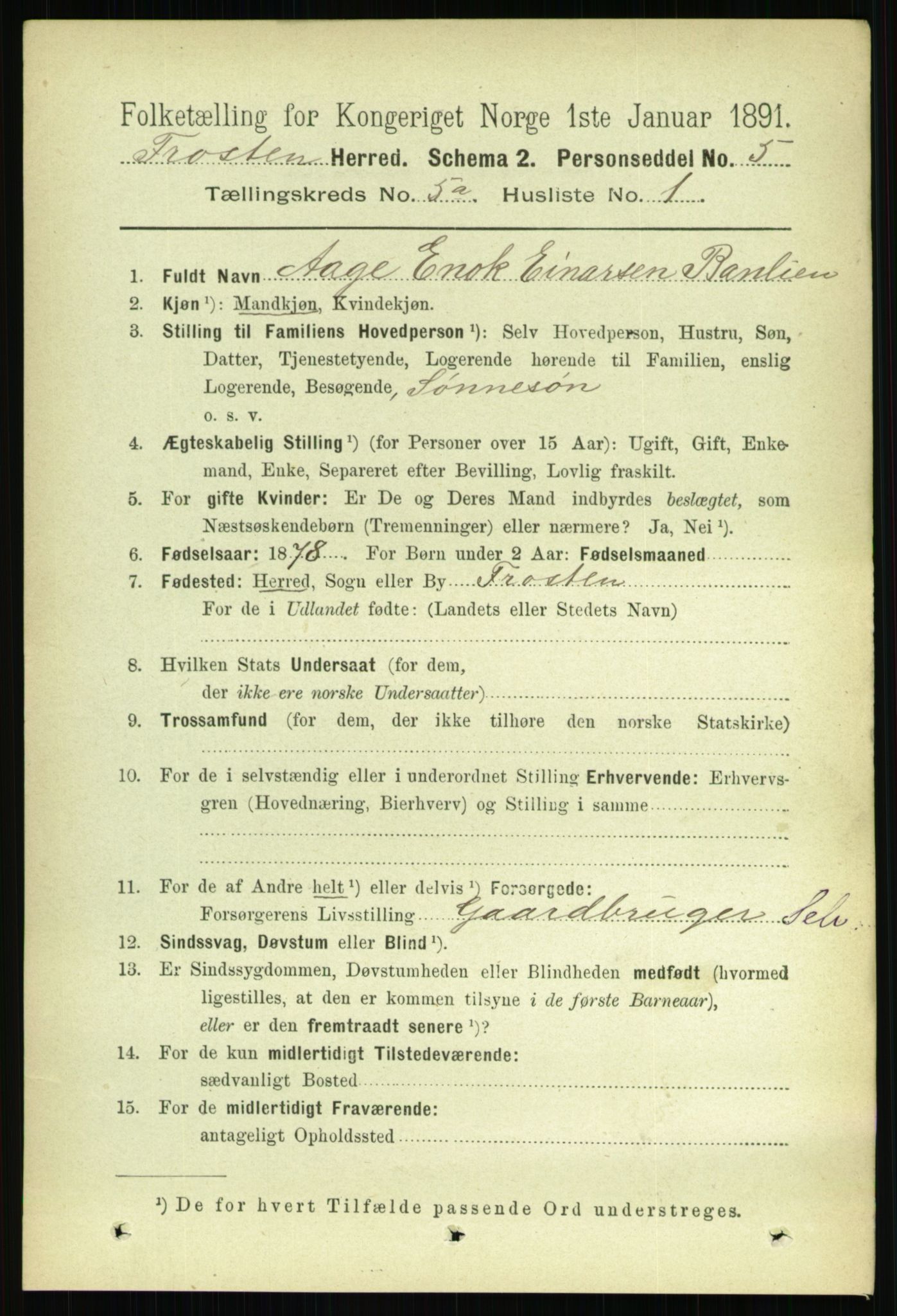 RA, 1891 census for 1717 Frosta, 1891, p. 3304