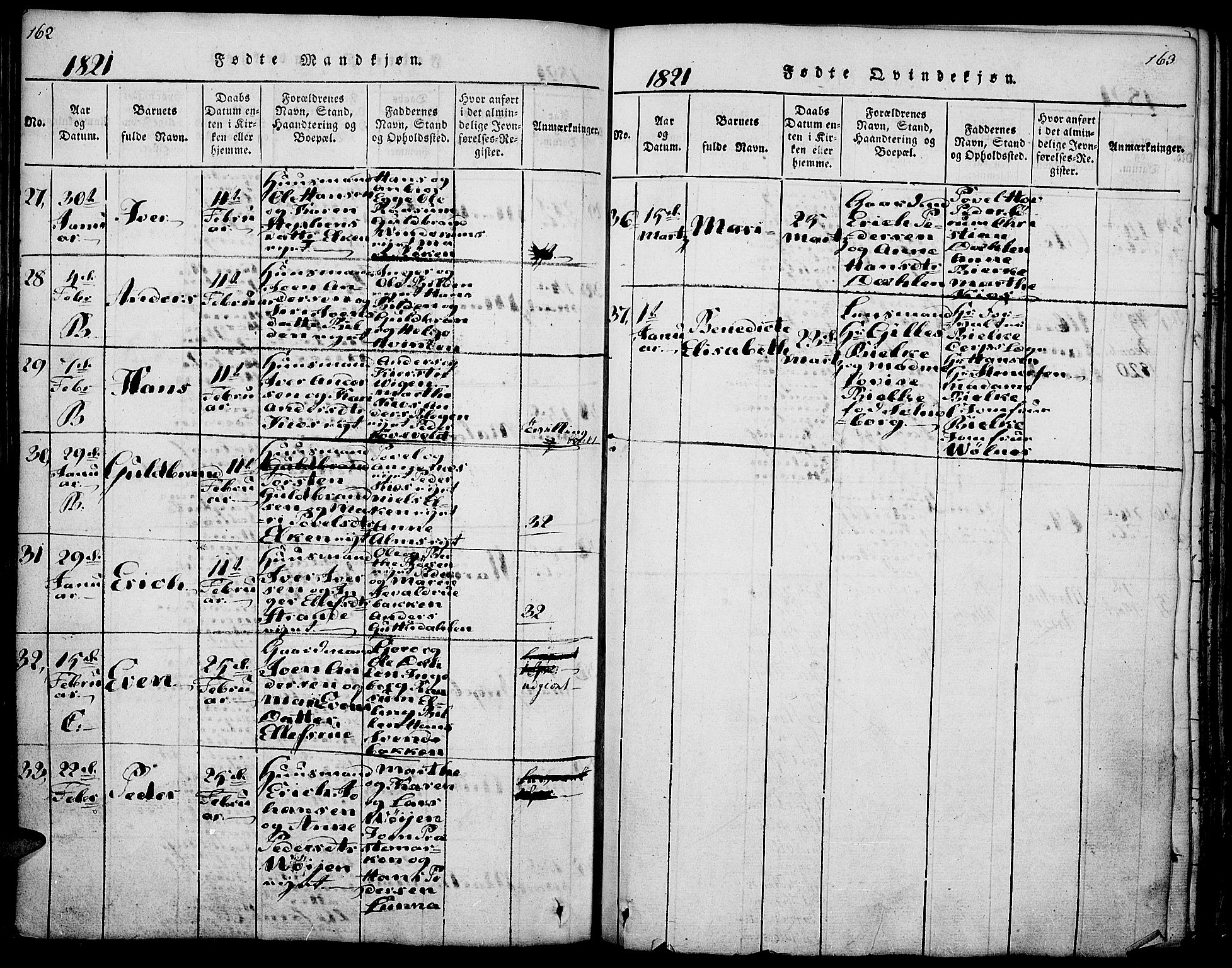 Gran prestekontor, AV/SAH-PREST-112/H/Ha/Haa/L0009: Parish register (official) no. 9, 1815-1824, p. 162-163