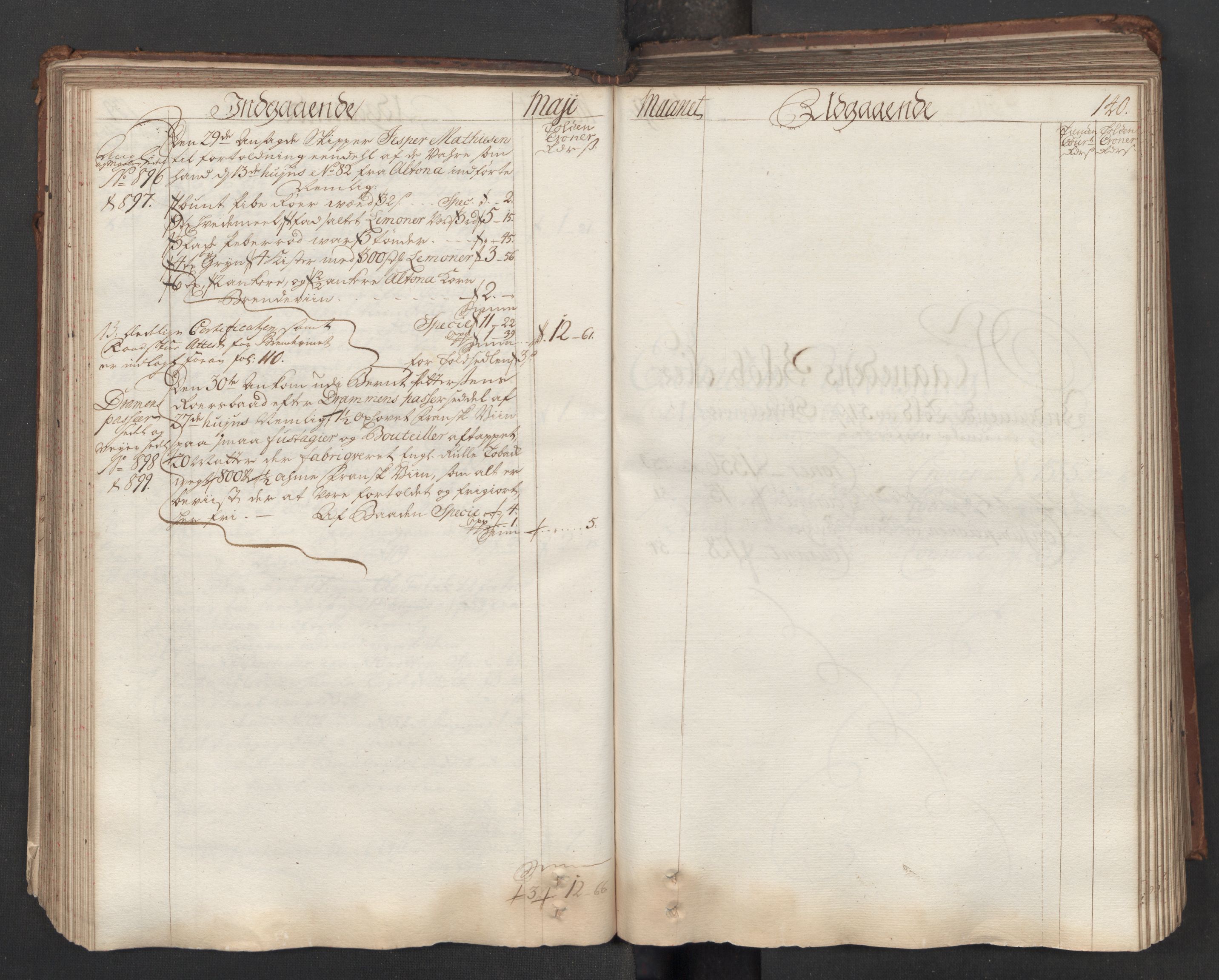 Generaltollkammeret, tollregnskaper, RA/EA-5490/R06/L0015/0001: Tollregnskaper Kristiania / Hovedtollbok, 1733, p. 139b-140a