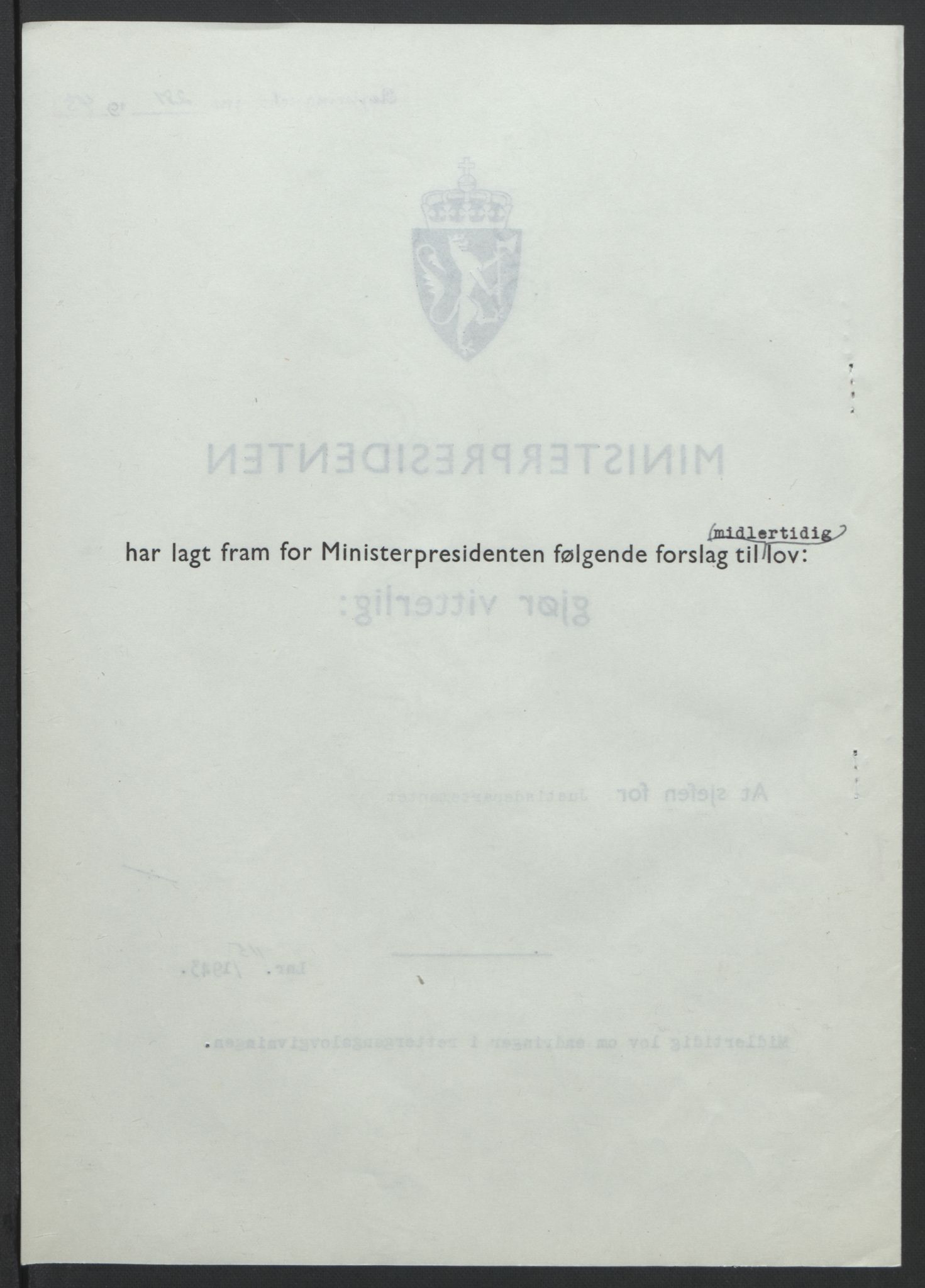NS-administrasjonen 1940-1945 (Statsrådsekretariatet, de kommisariske statsråder mm), RA/S-4279/D/Db/L0099: Lover, 1943, p. 537