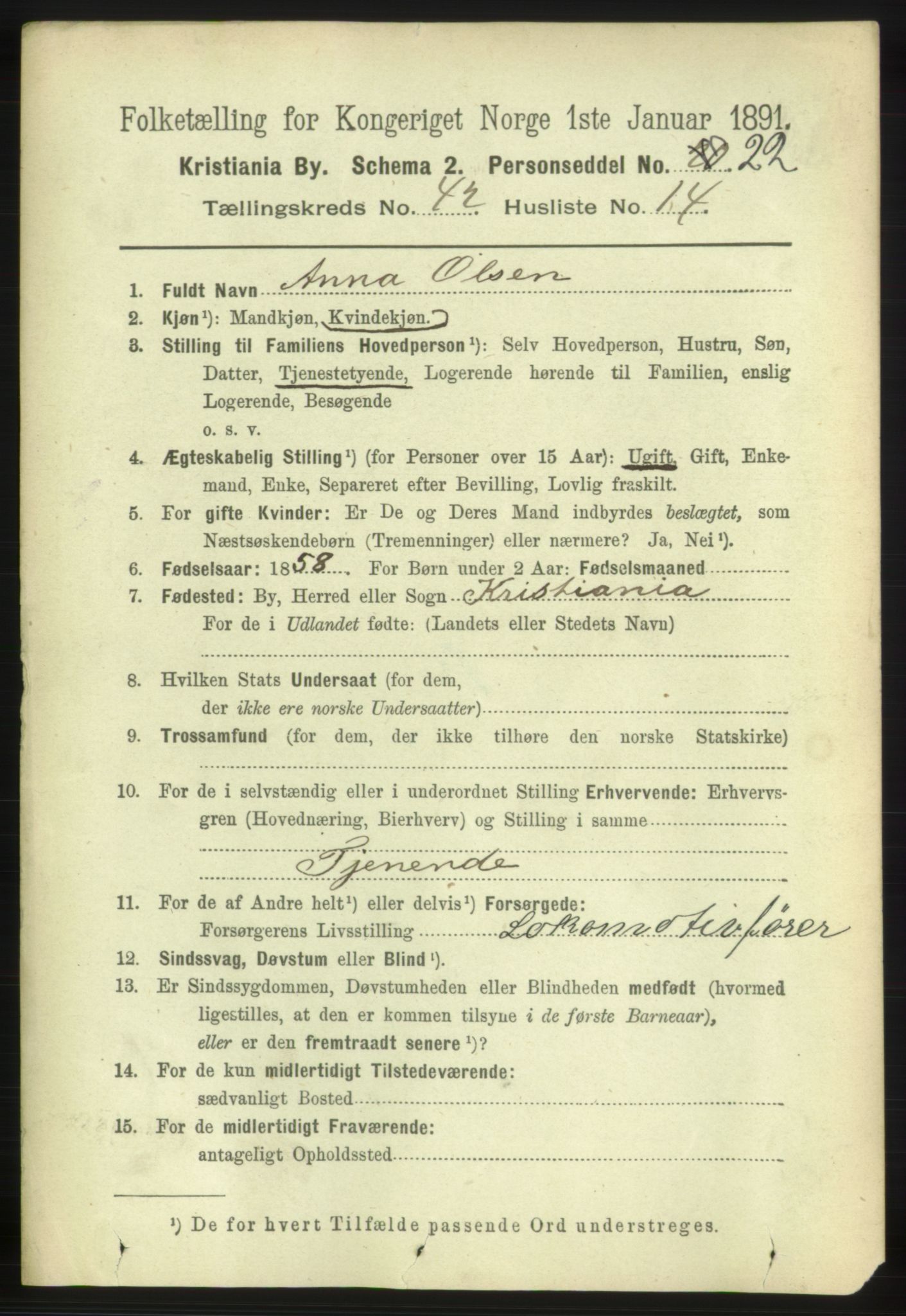 RA, 1891 census for 0301 Kristiania, 1891, p. 25449