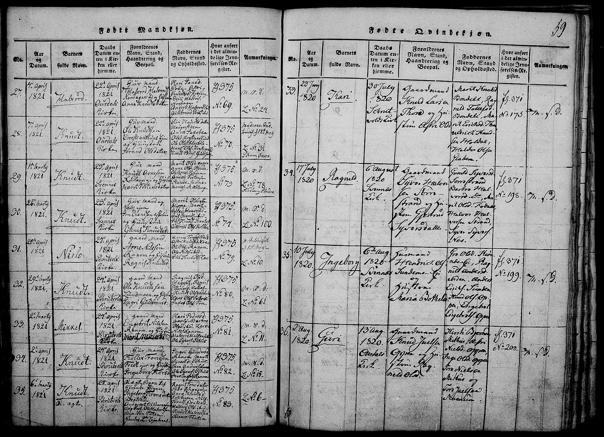 Nord-Aurdal prestekontor, SAH/PREST-132/H/Ha/Haa/L0002: Parish register (official) no. 2, 1816-1828, p. 59