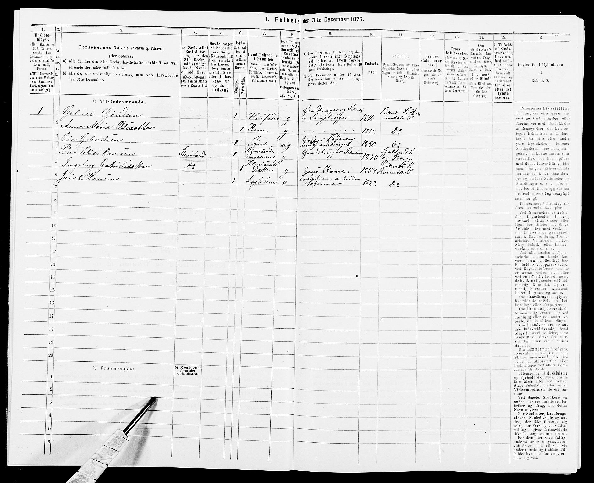 SAK, 1875 census for 1037P Kvinesdal, 1875, p. 294