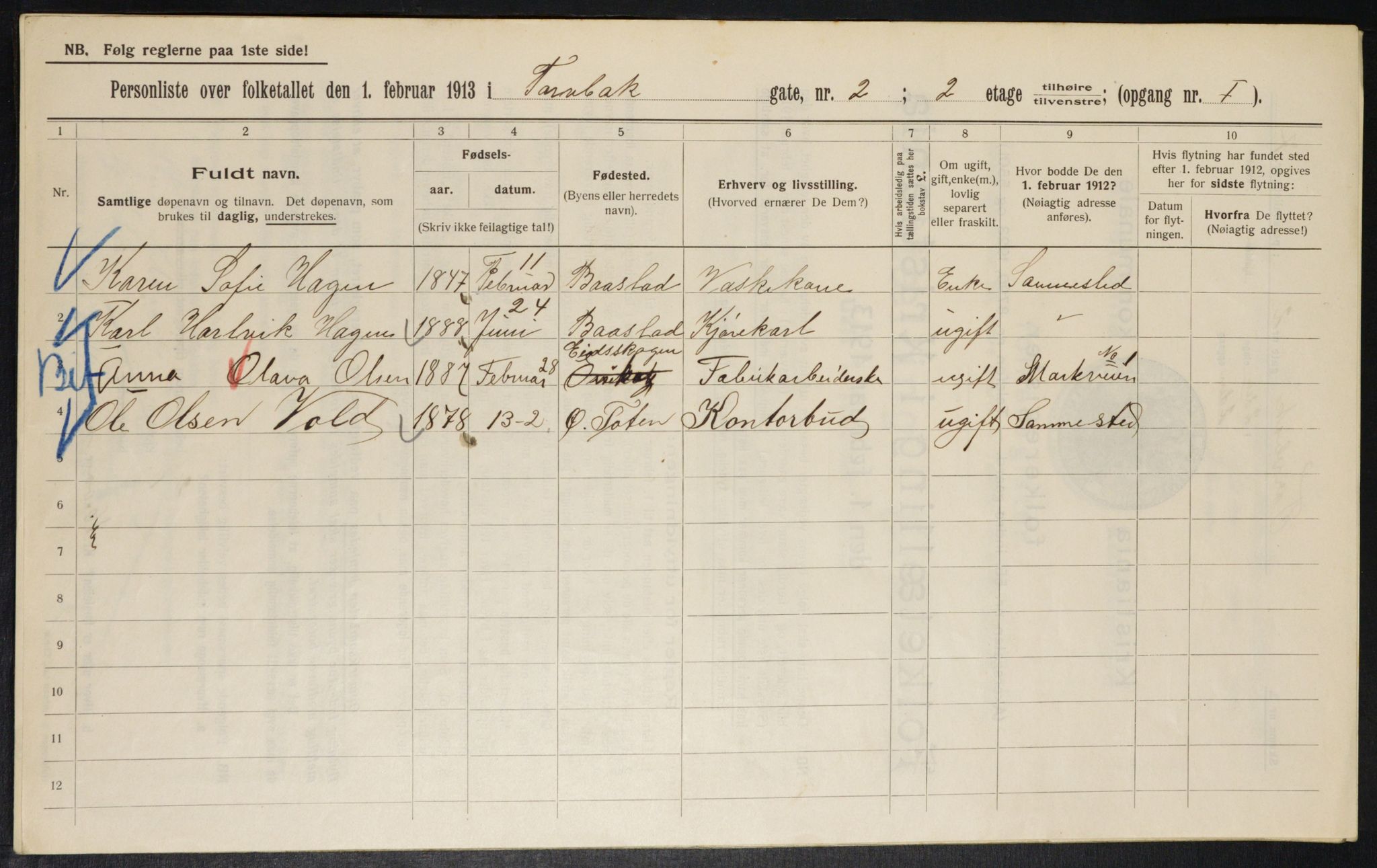 OBA, Municipal Census 1913 for Kristiania, 1913, p. 114988