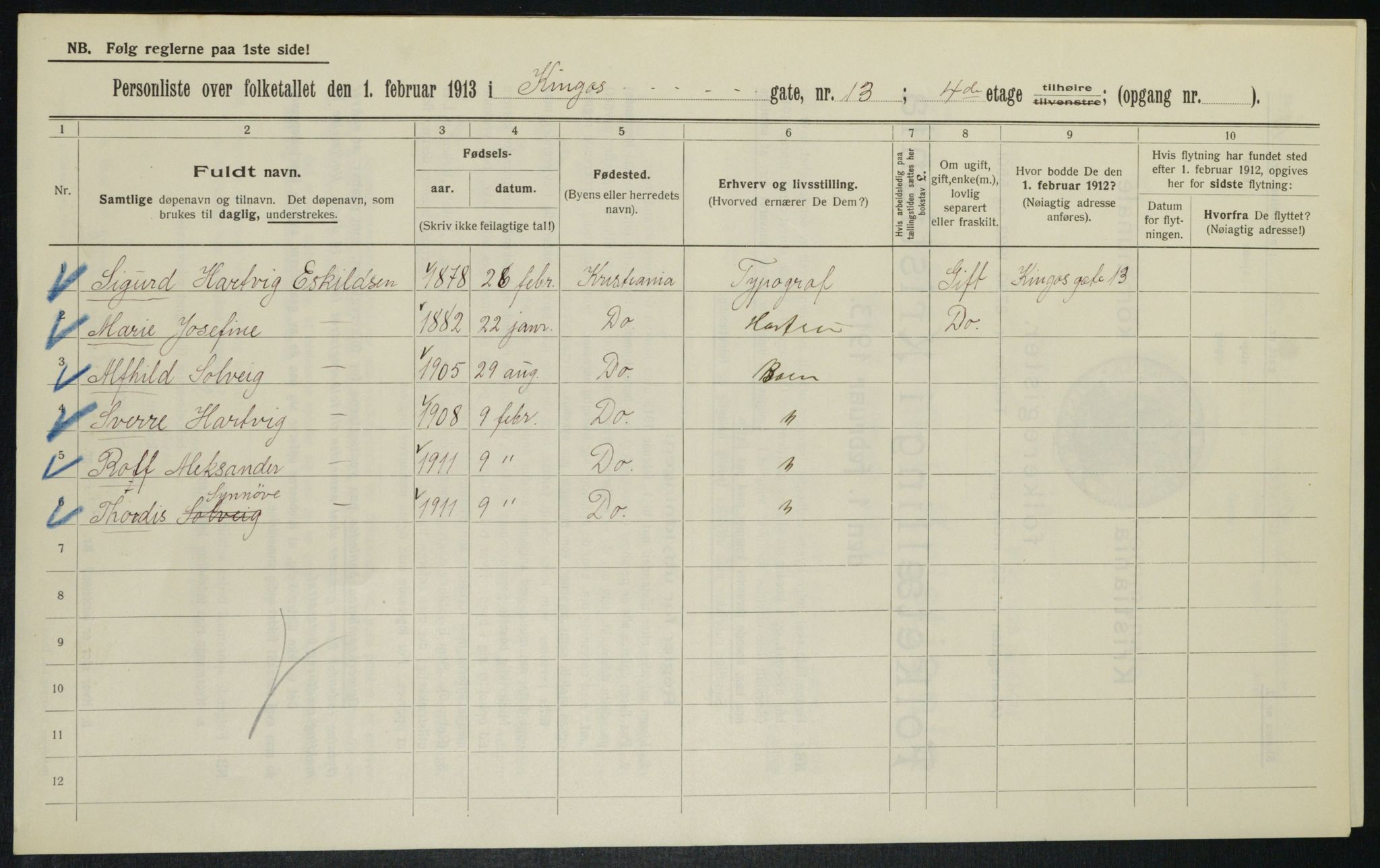 OBA, Municipal Census 1913 for Kristiania, 1913, p. 49455