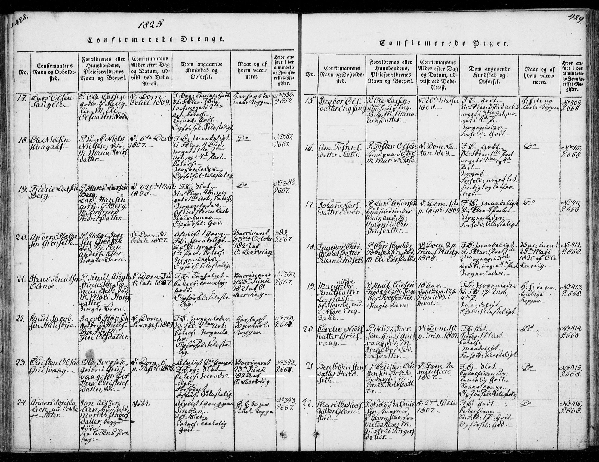 Ministerialprotokoller, klokkerbøker og fødselsregistre - Møre og Romsdal, AV/SAT-A-1454/578/L0903: Parish register (official) no. 578A02, 1819-1838, p. 488-489