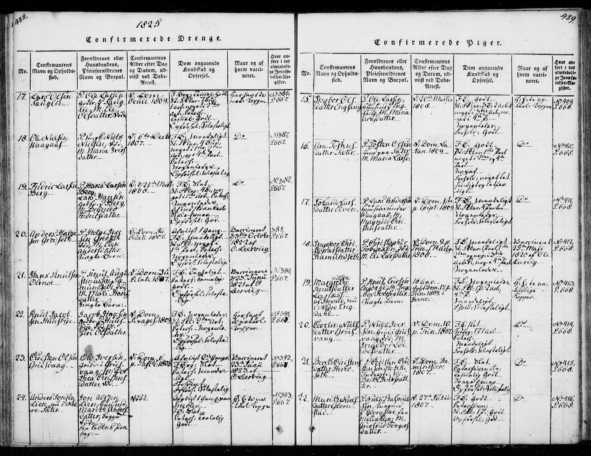 Ministerialprotokoller, klokkerbøker og fødselsregistre - Møre og Romsdal, AV/SAT-A-1454/578/L0903: Parish register (official) no. 578A02, 1819-1838, p. 488-489