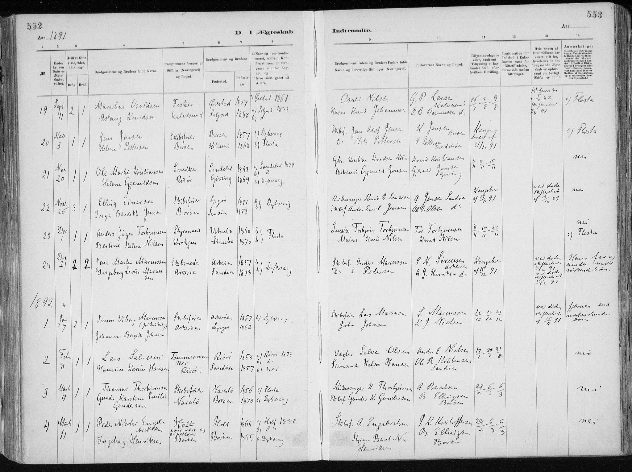 Dypvåg sokneprestkontor, SAK/1111-0007/F/Fa/Faa/L0008: Parish register (official) no. A 8, 1885-1906, p. 552-553
