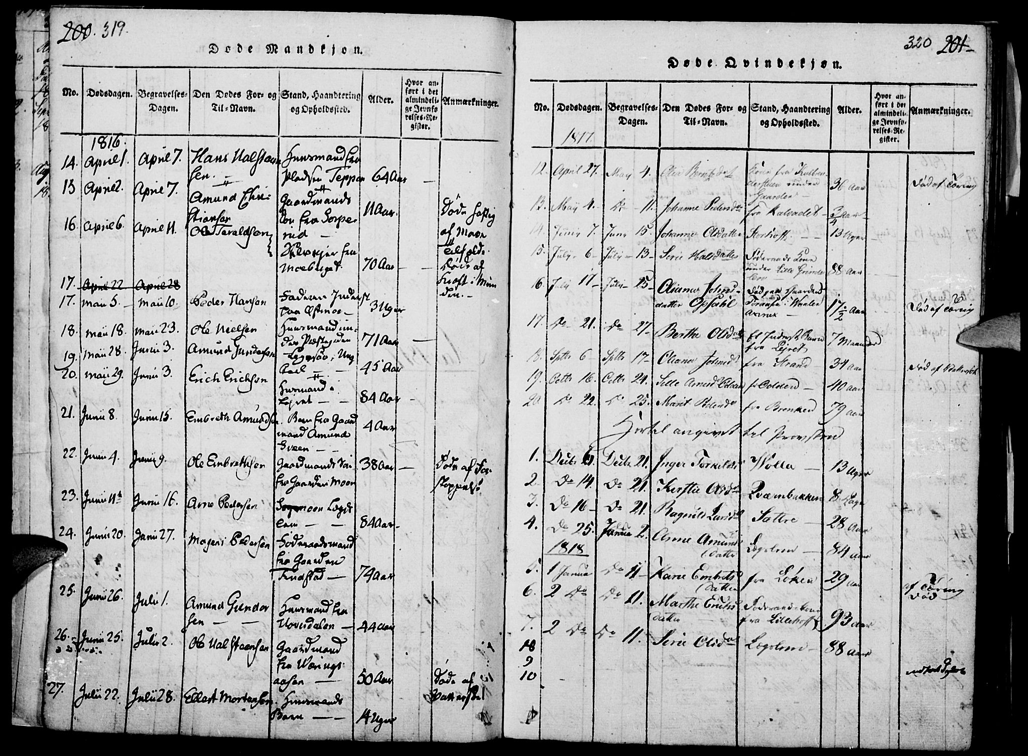 Elverum prestekontor, AV/SAH-PREST-044/H/Ha/Haa/L0007: Parish register (official) no. 7, 1815-1830, p. 319-320