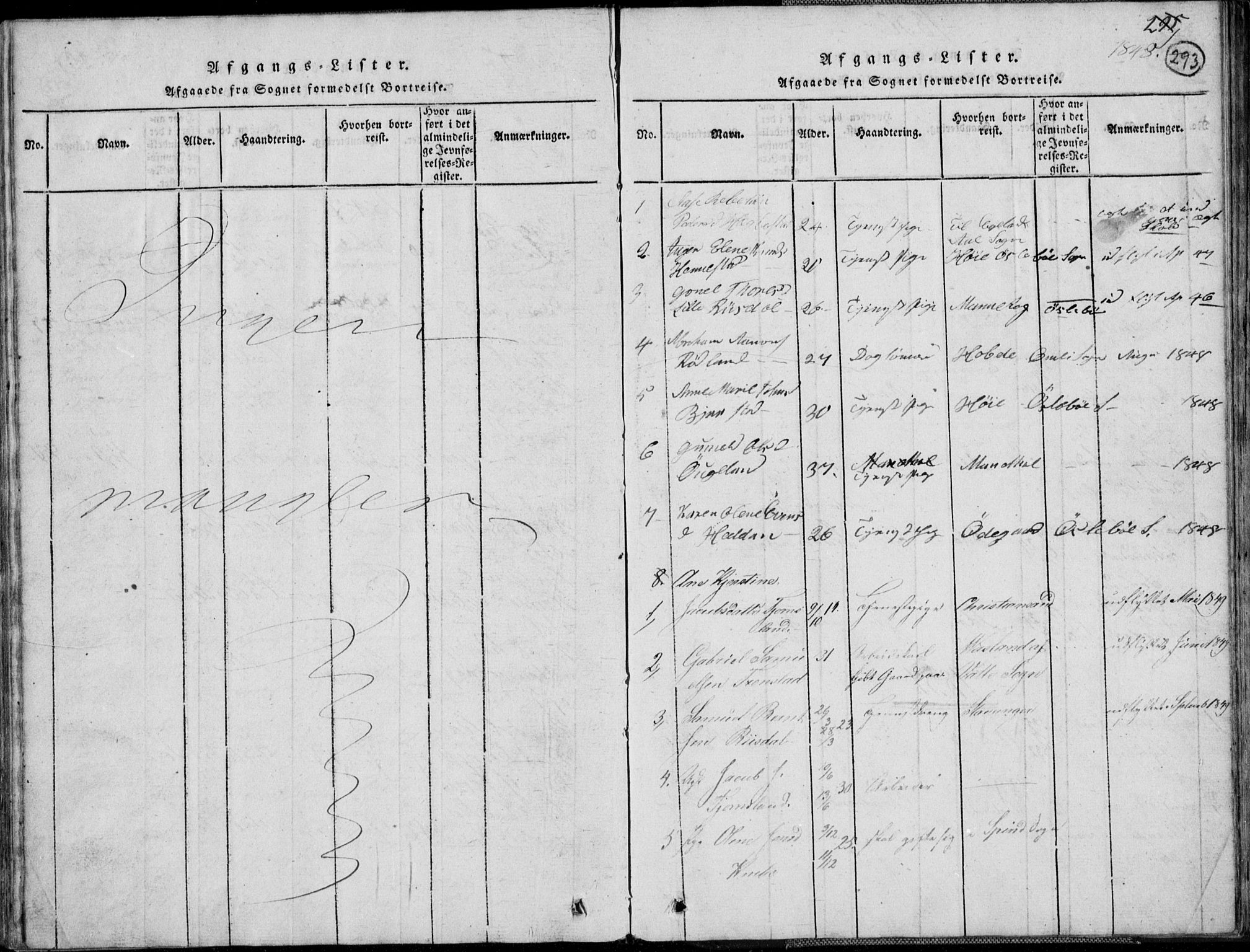 Nord-Audnedal sokneprestkontor, AV/SAK-1111-0032/F/Fb/Fbb/L0001: Parish register (copy) no. B 1, 1816-1858, p. 293