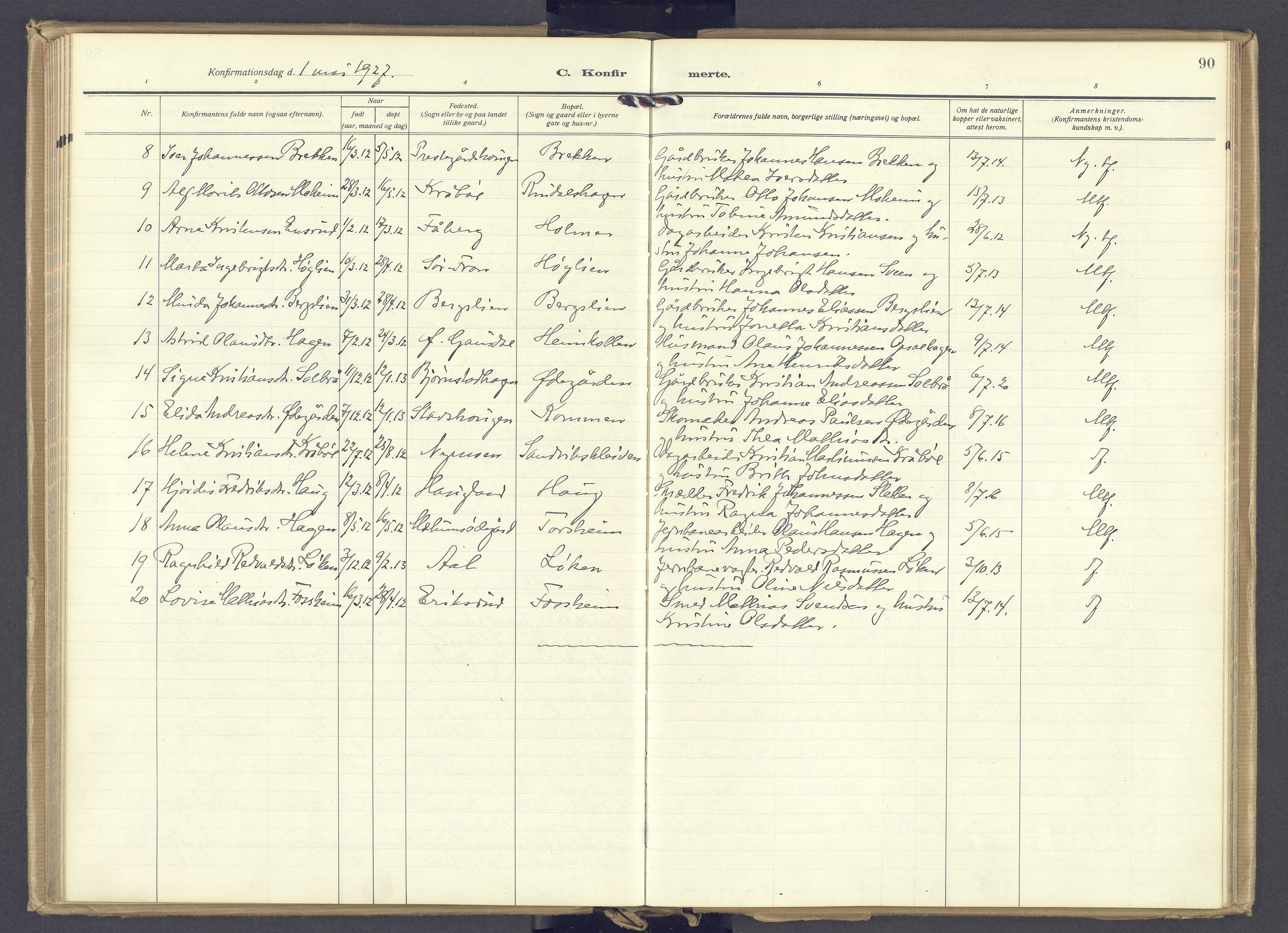 Øyer prestekontor, SAH/PREST-084/H/Ha/Haa/L0014: Parish register (official) no. 14, 1919-1932, p. 90