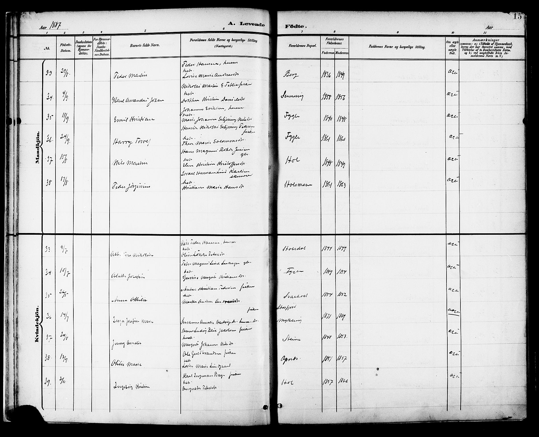 Ministerialprotokoller, klokkerbøker og fødselsregistre - Nordland, AV/SAT-A-1459/882/L1179: Parish register (official) no. 882A01, 1886-1898, p. 15