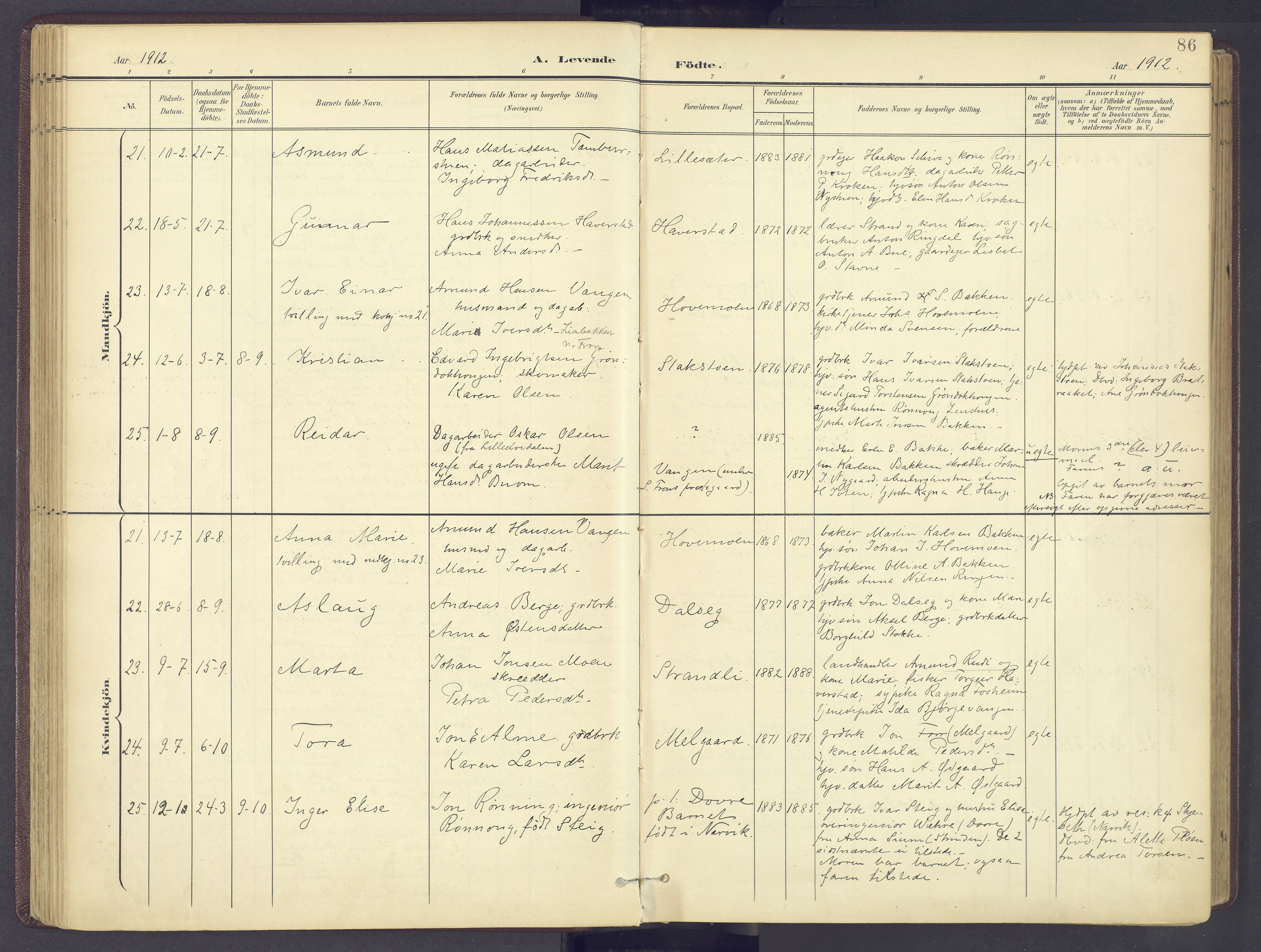 Sør-Fron prestekontor, AV/SAH-PREST-010/H/Ha/Haa/L0004: Parish register (official) no. 4, 1898-1919, p. 86