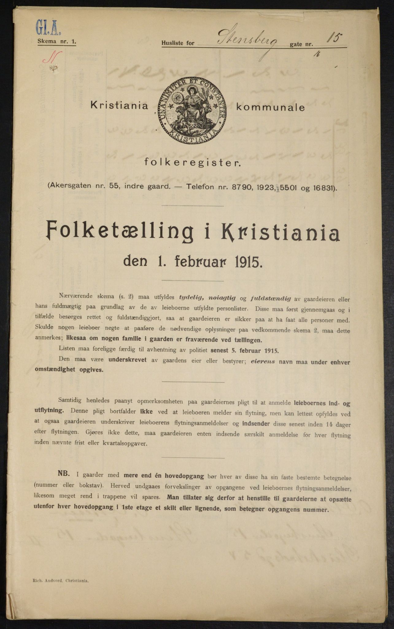 OBA, Municipal Census 1915 for Kristiania, 1915, p. 101489