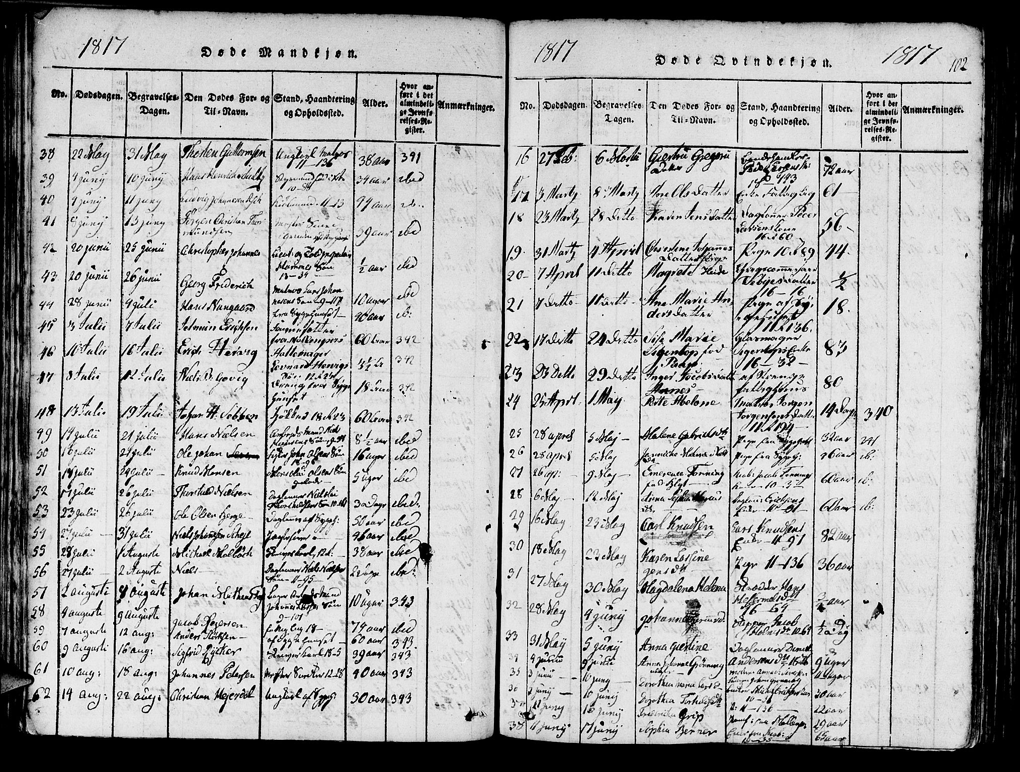 Domkirken sokneprestembete, SAB/A-74801/H/Haa/L0010: Parish register (official) no. A 10, 1816-1821, p. 102