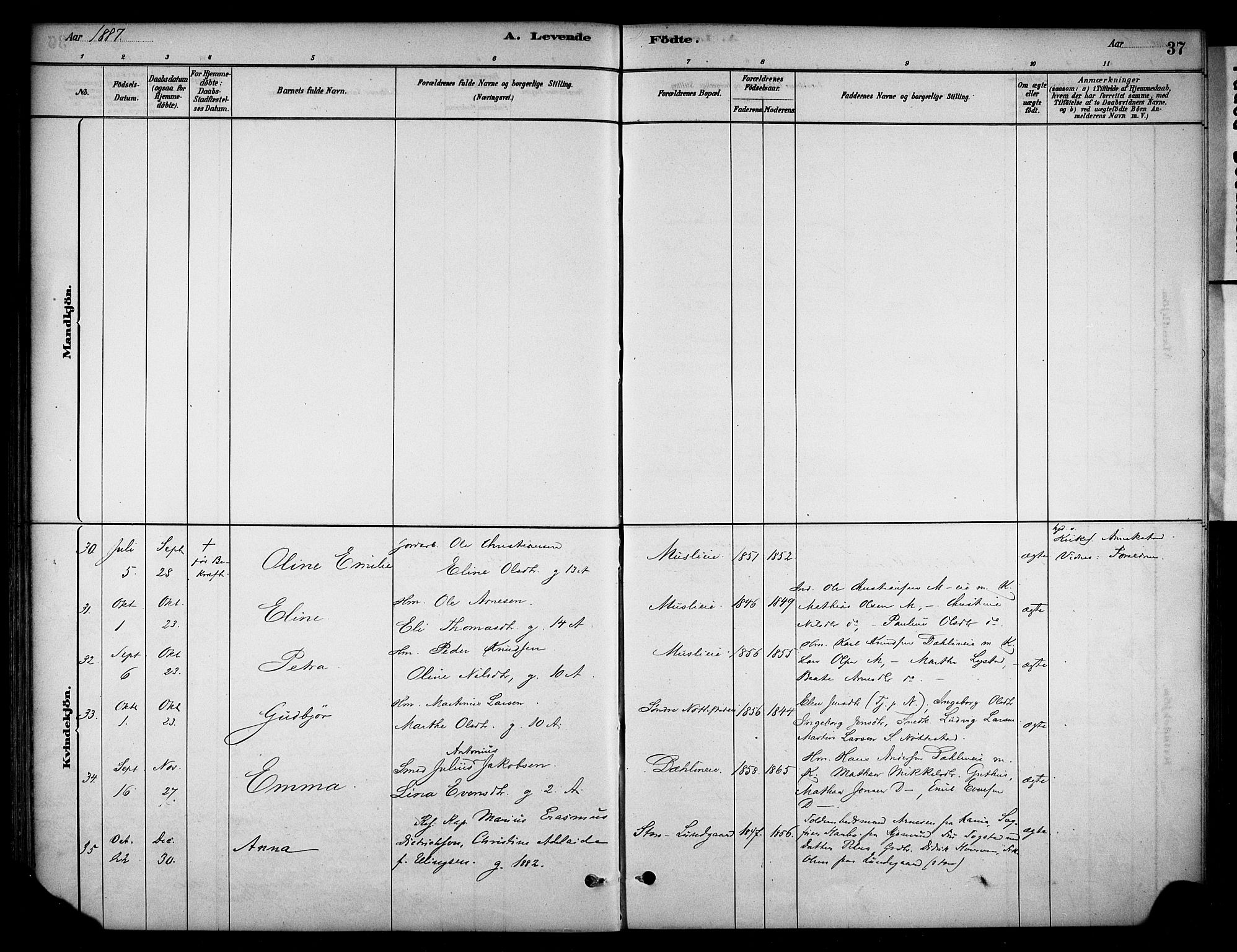Stange prestekontor, SAH/PREST-002/K/L0019: Parish register (official) no. 19, 1880-1891, p. 37